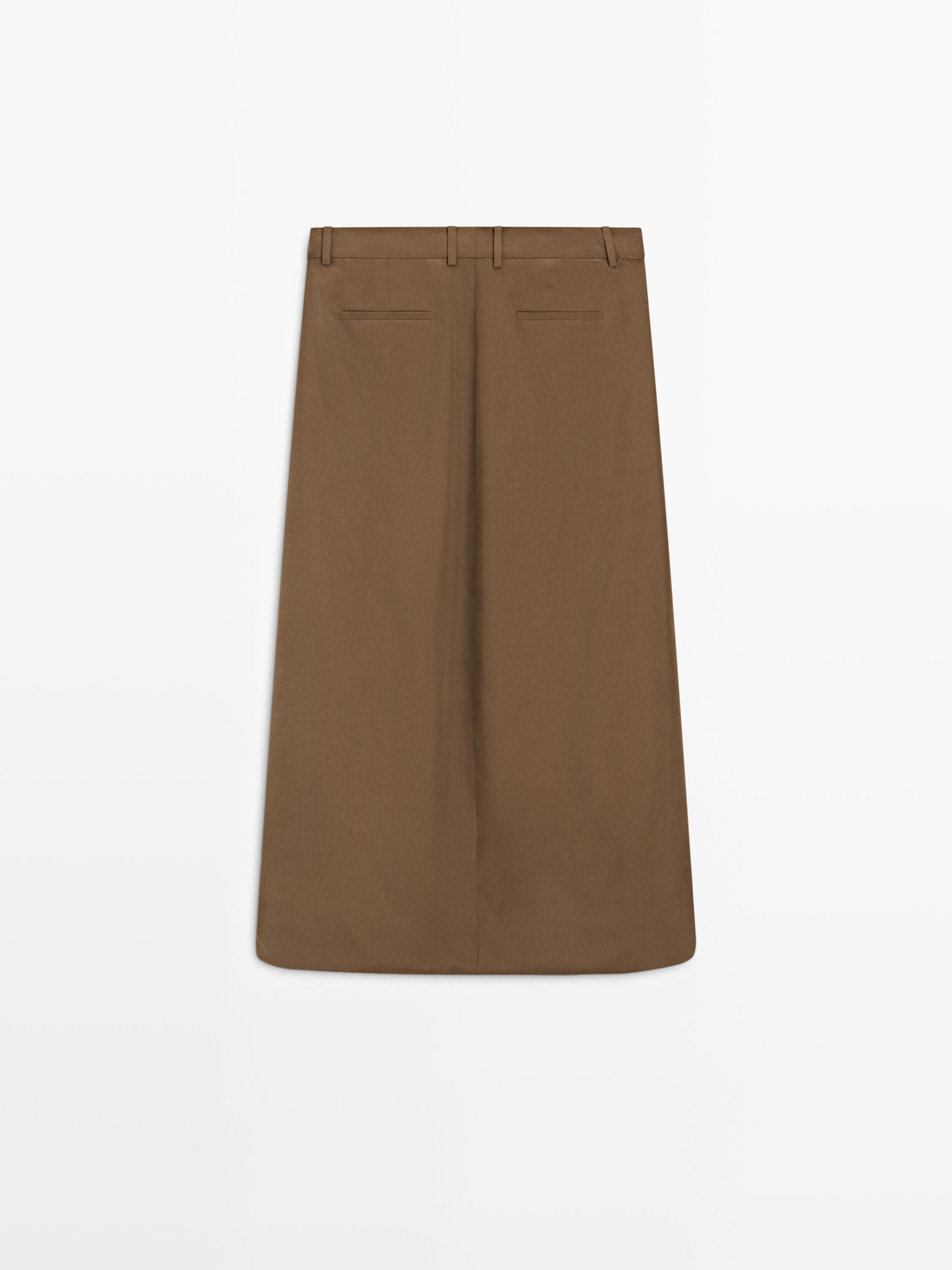 100% silk midi skirt with gathered details - STUDIO — Caramel