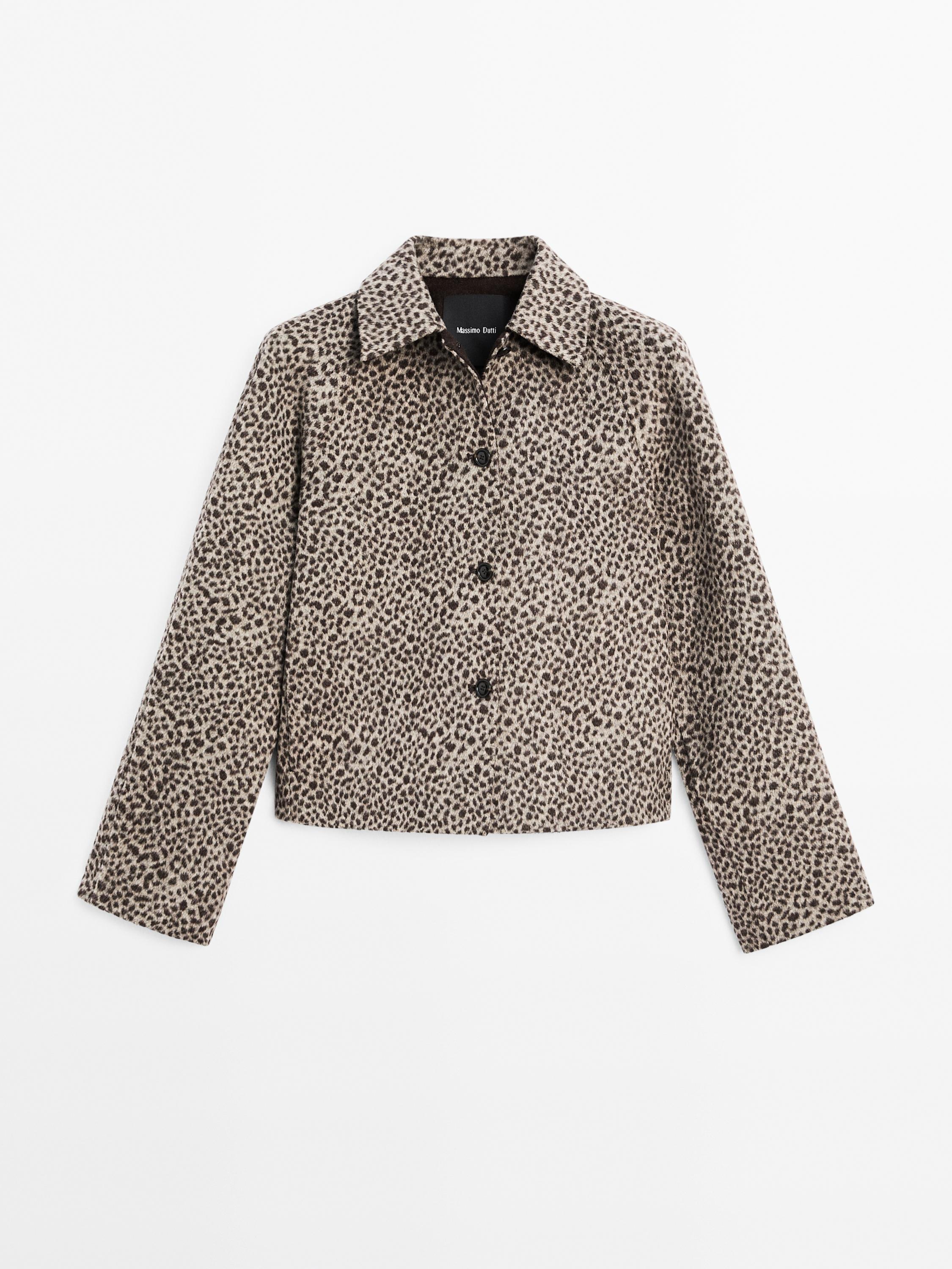Short wool blend animal print coat