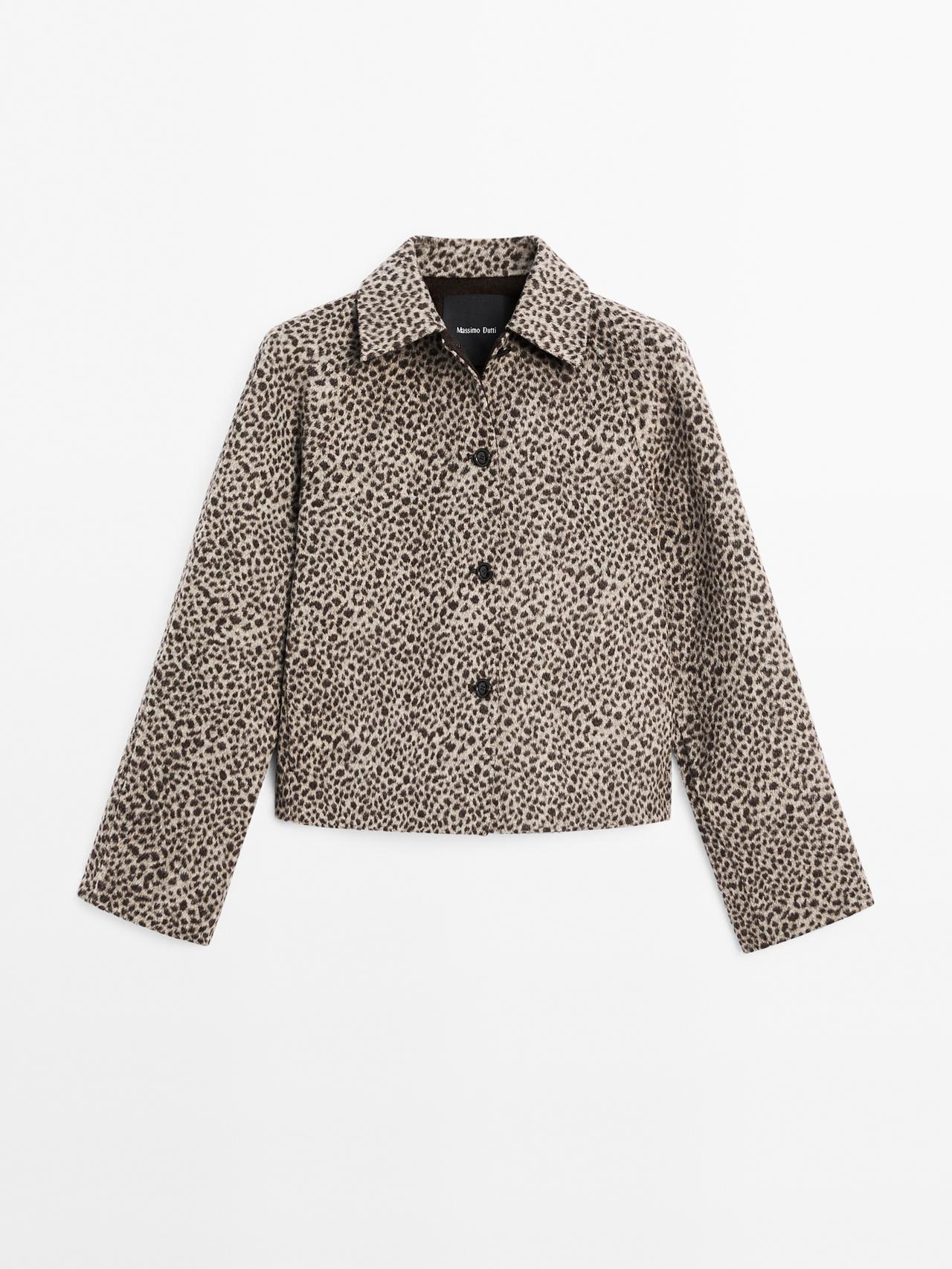 Massimo Dutti - Dame - Short Coat With Animal Print Wool - Brun - Xs