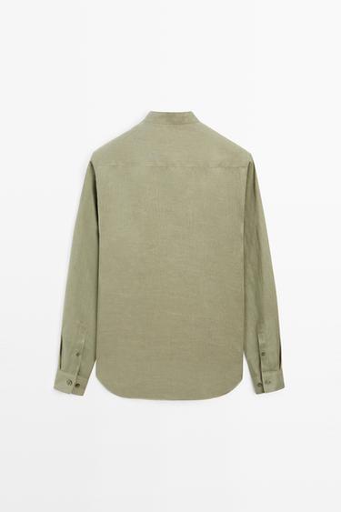 100% linen regular fit stand collar shirt — PALE GREEN 6