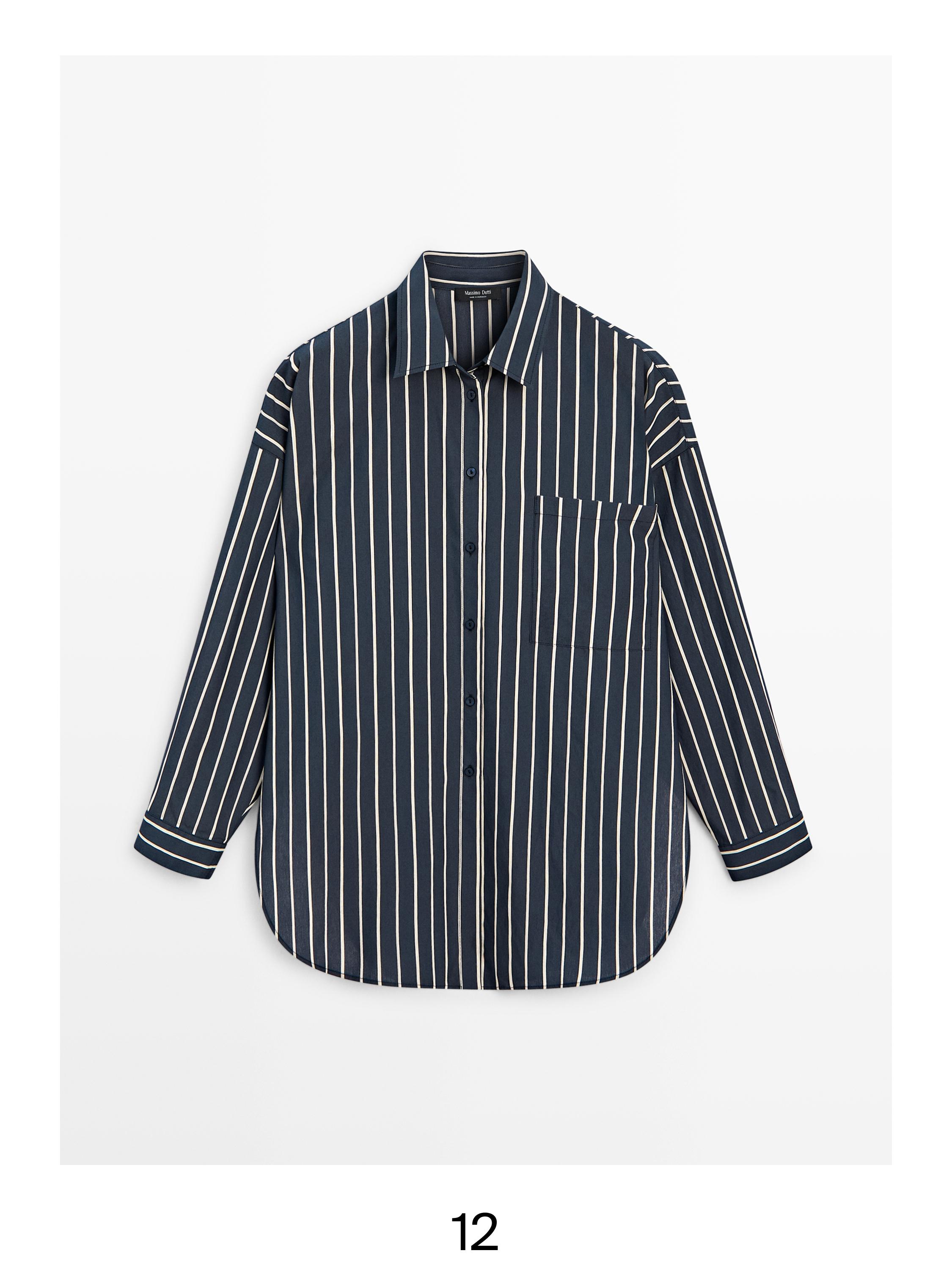 Striped flowing shirt with pocket detail — NAVY BLUE