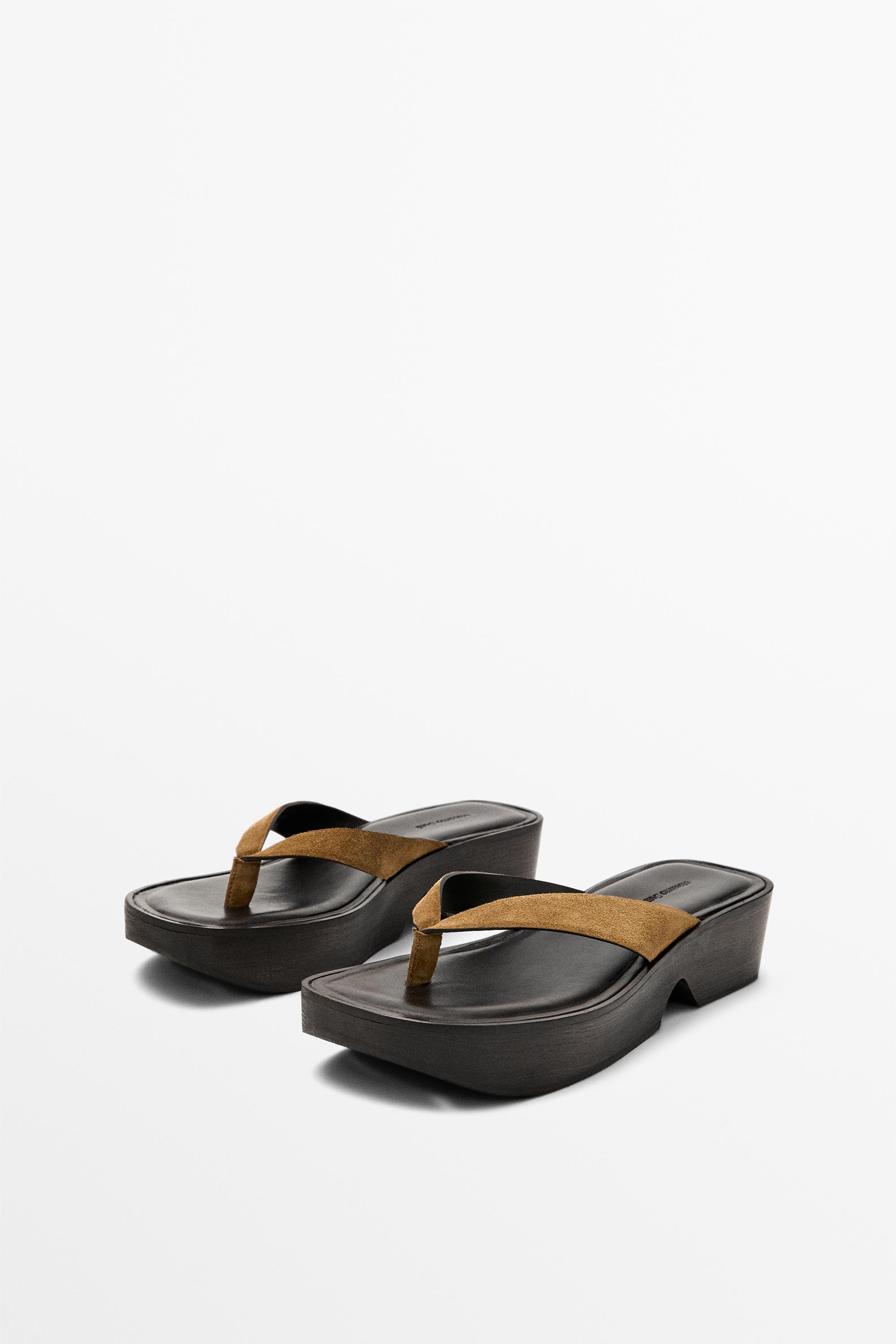 Leather wedge heel sandals — CAMEL