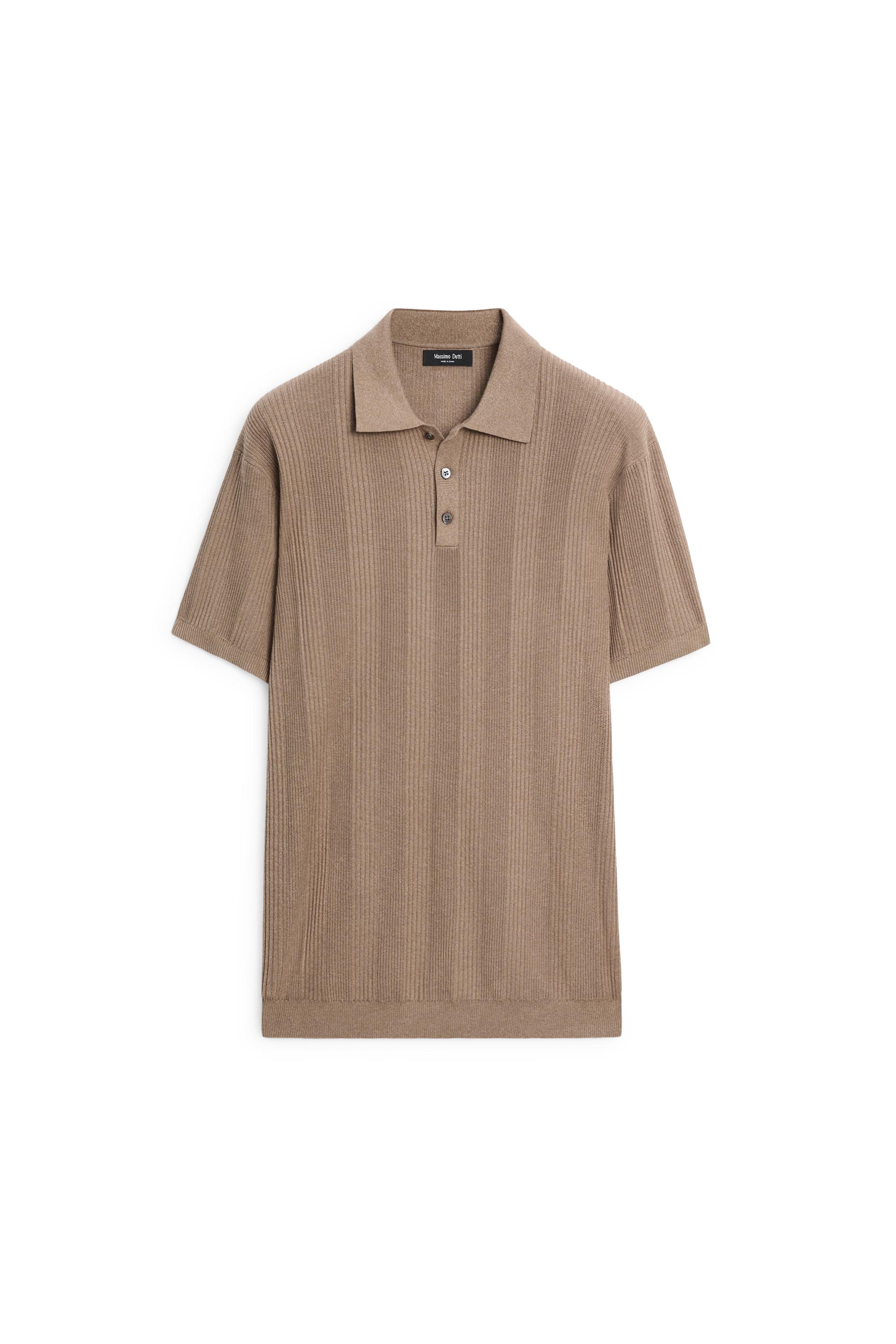 100% cotton textured striped knit polo shirt — PALE KHAKI (alternate view)