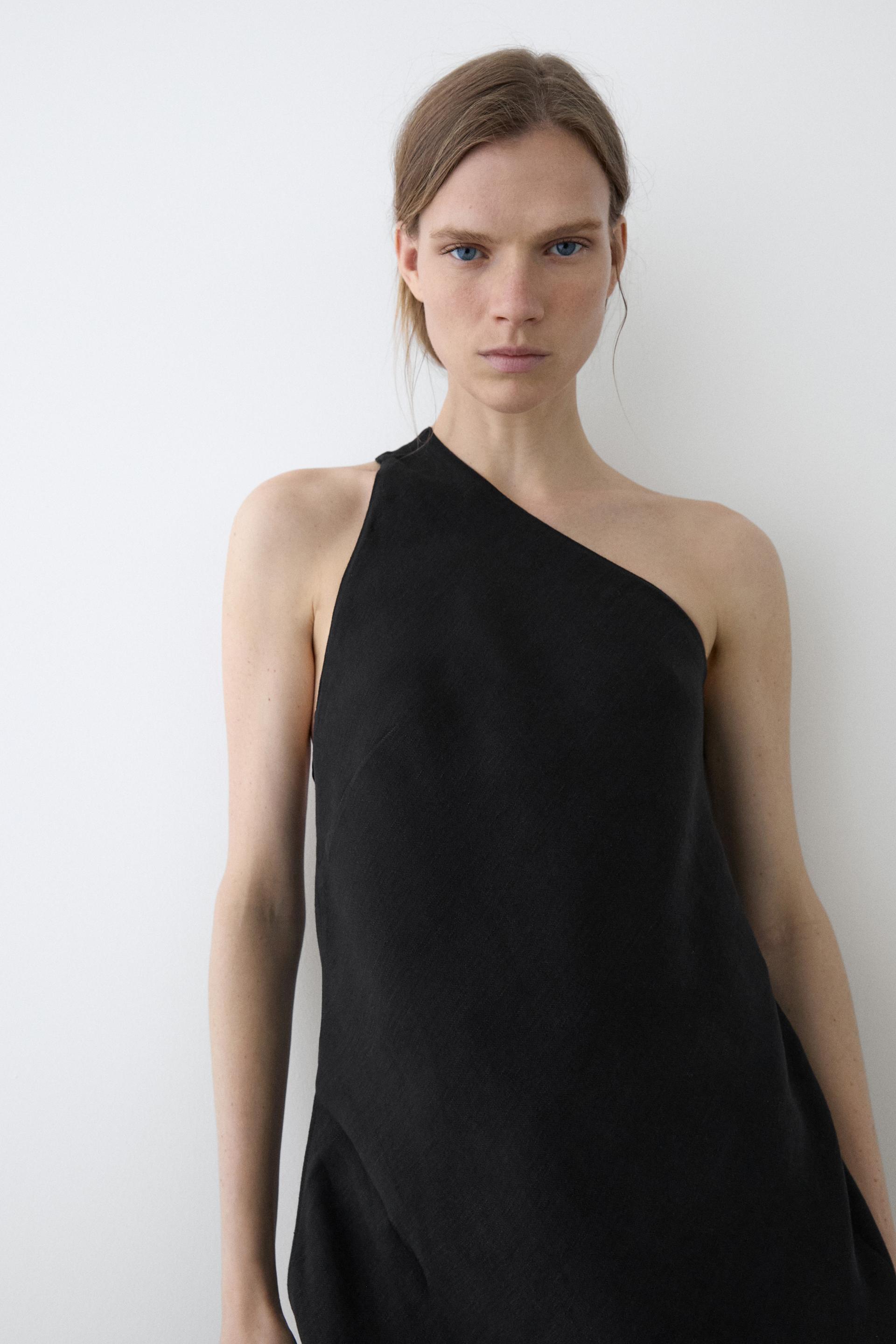 Top Asymétrique Détail Dos En Lin - Noir - L - Massimo Dutti - Femme