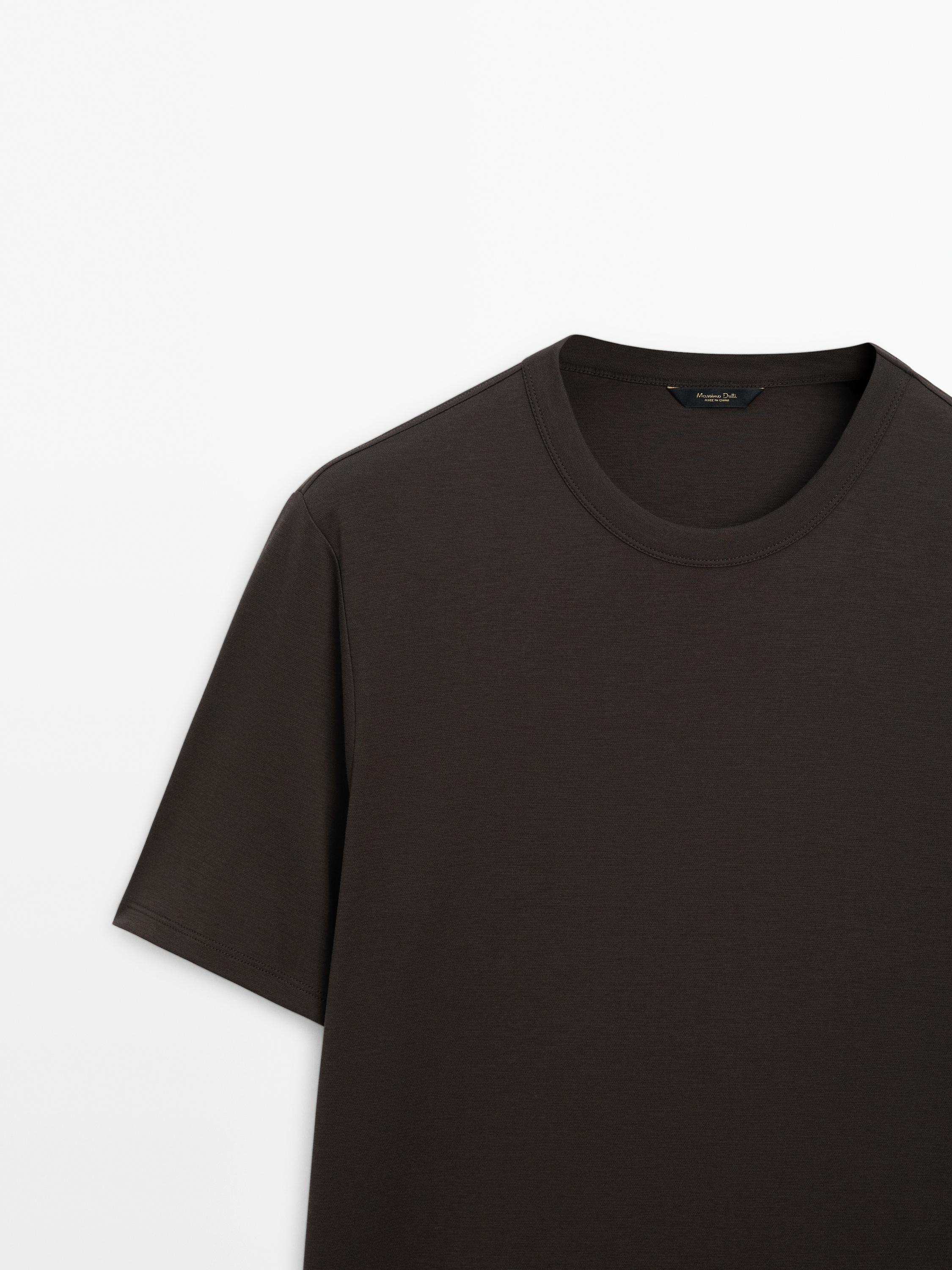 Short sleeve cotton and silk T-shirt — CHARCOAL GREY