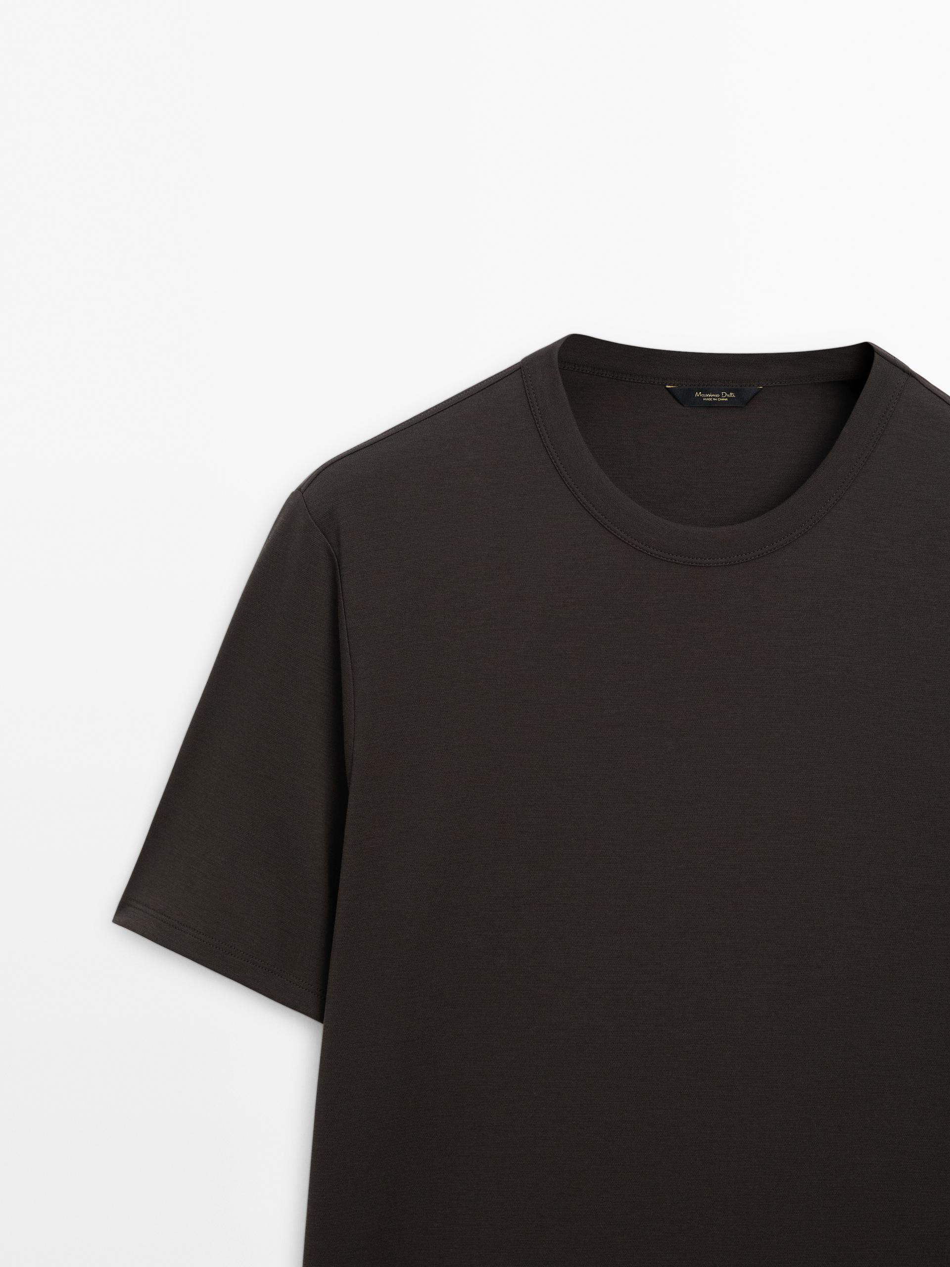 T-Shirt Manches Courtes Coton Et Coton Mélangé Coton/Soie - Charbon - L - Massimo Dutti - Homme
