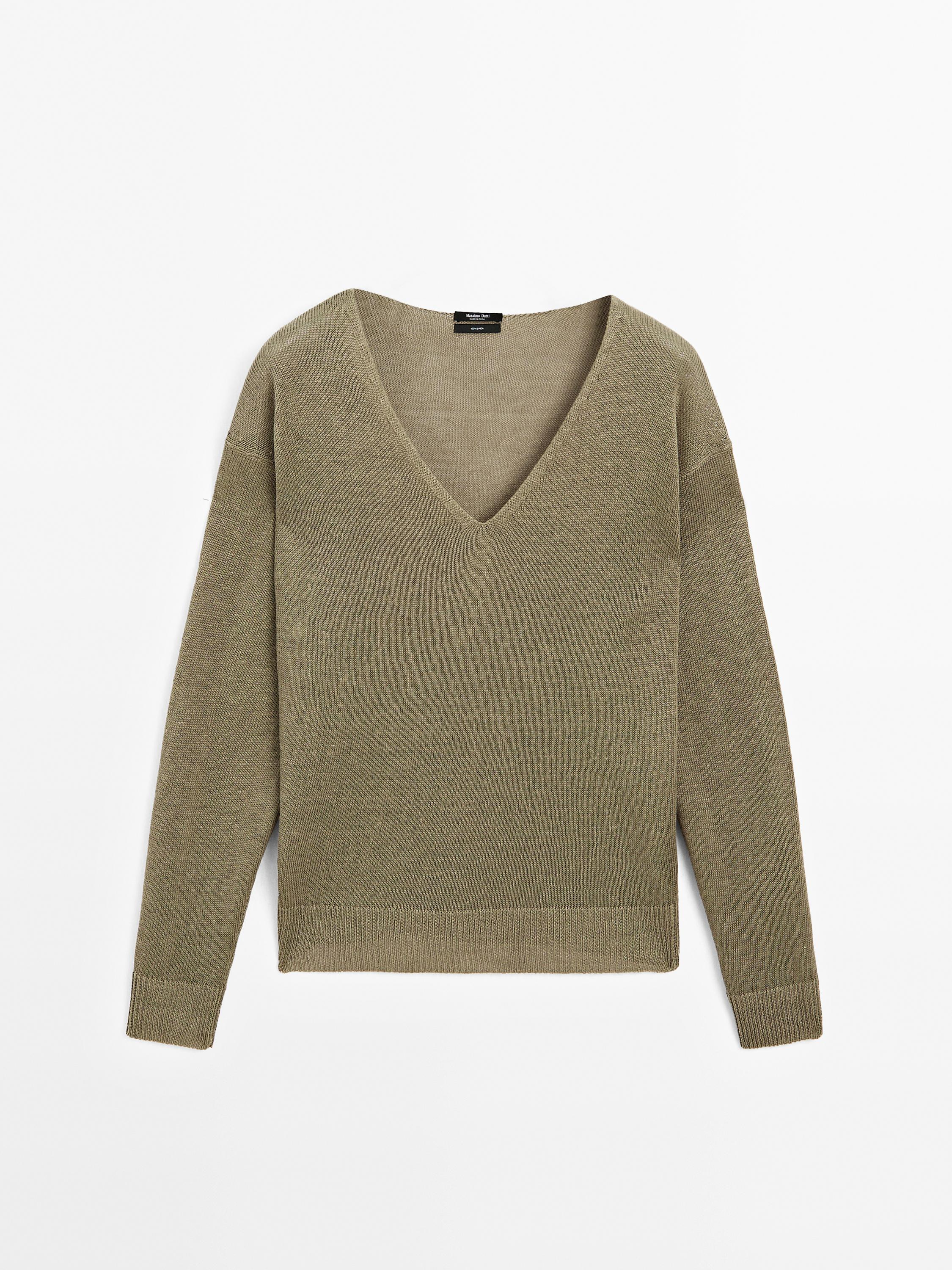 V-neck jumper 100% linen