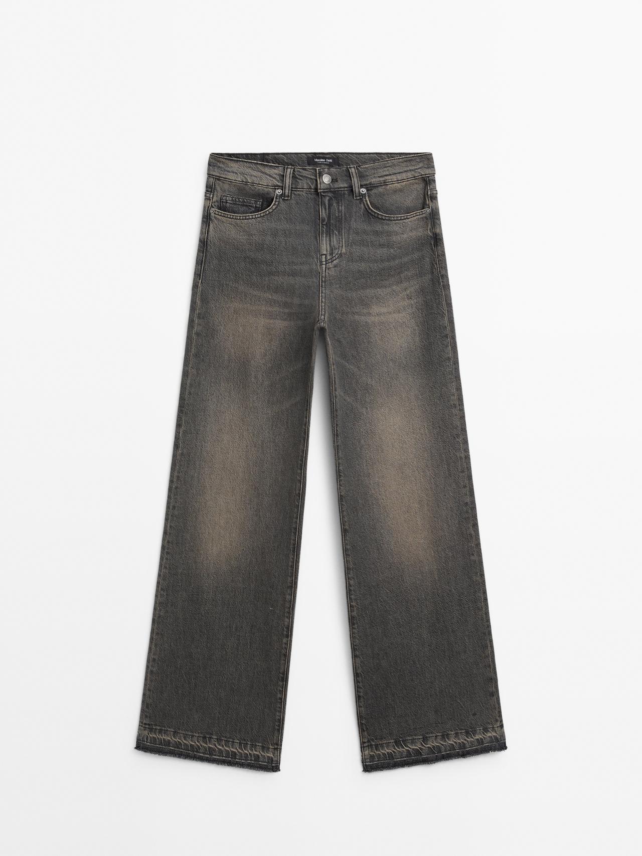 Massimo Dutti - Dame - Mid Waist Trompetbukser I Denim - Grå-Naturlig - 36