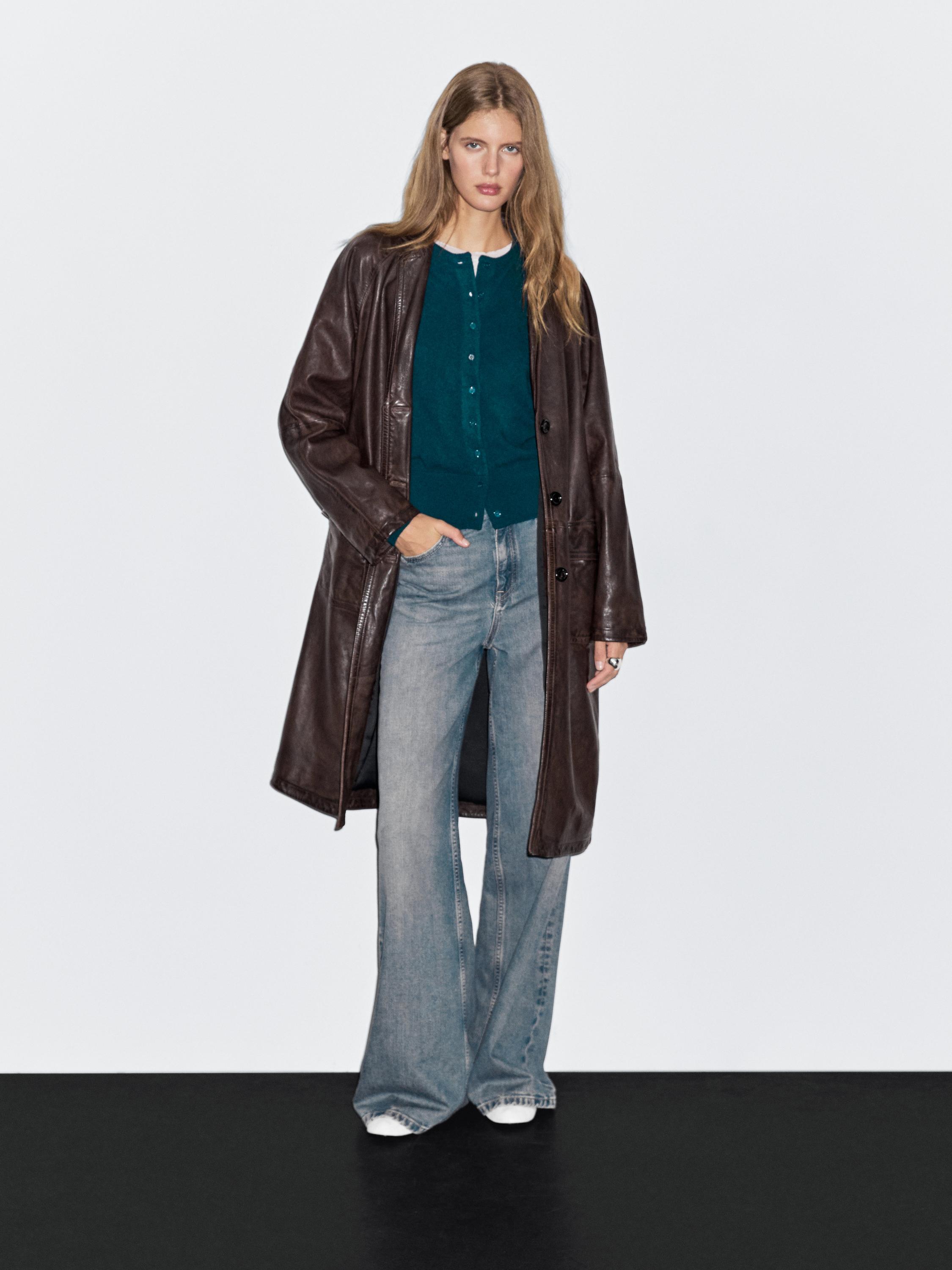 Manteau long en cuir nappa