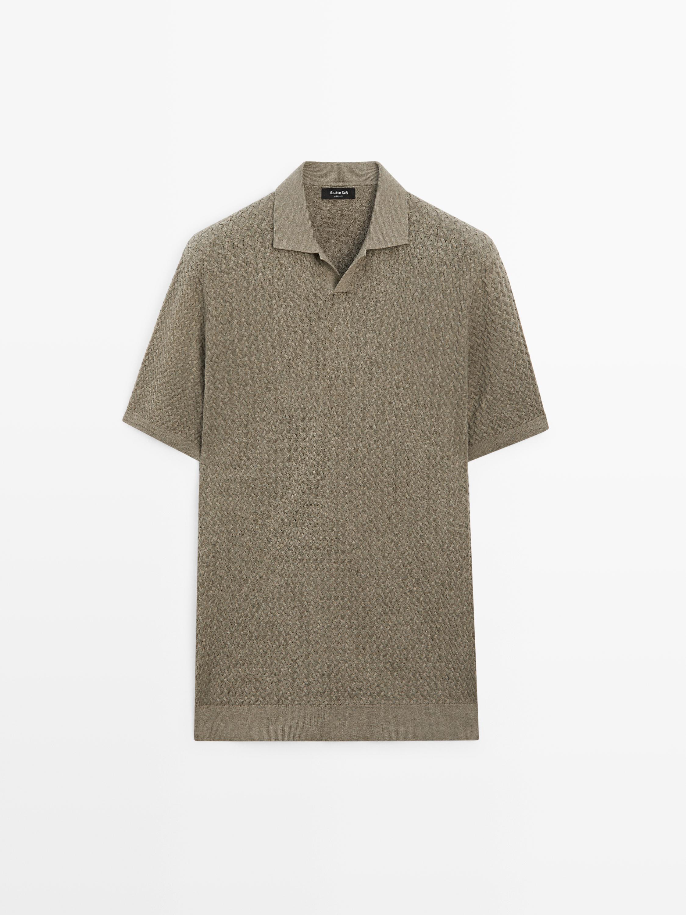 Cable-knit V-neck polo shirt — GREEN