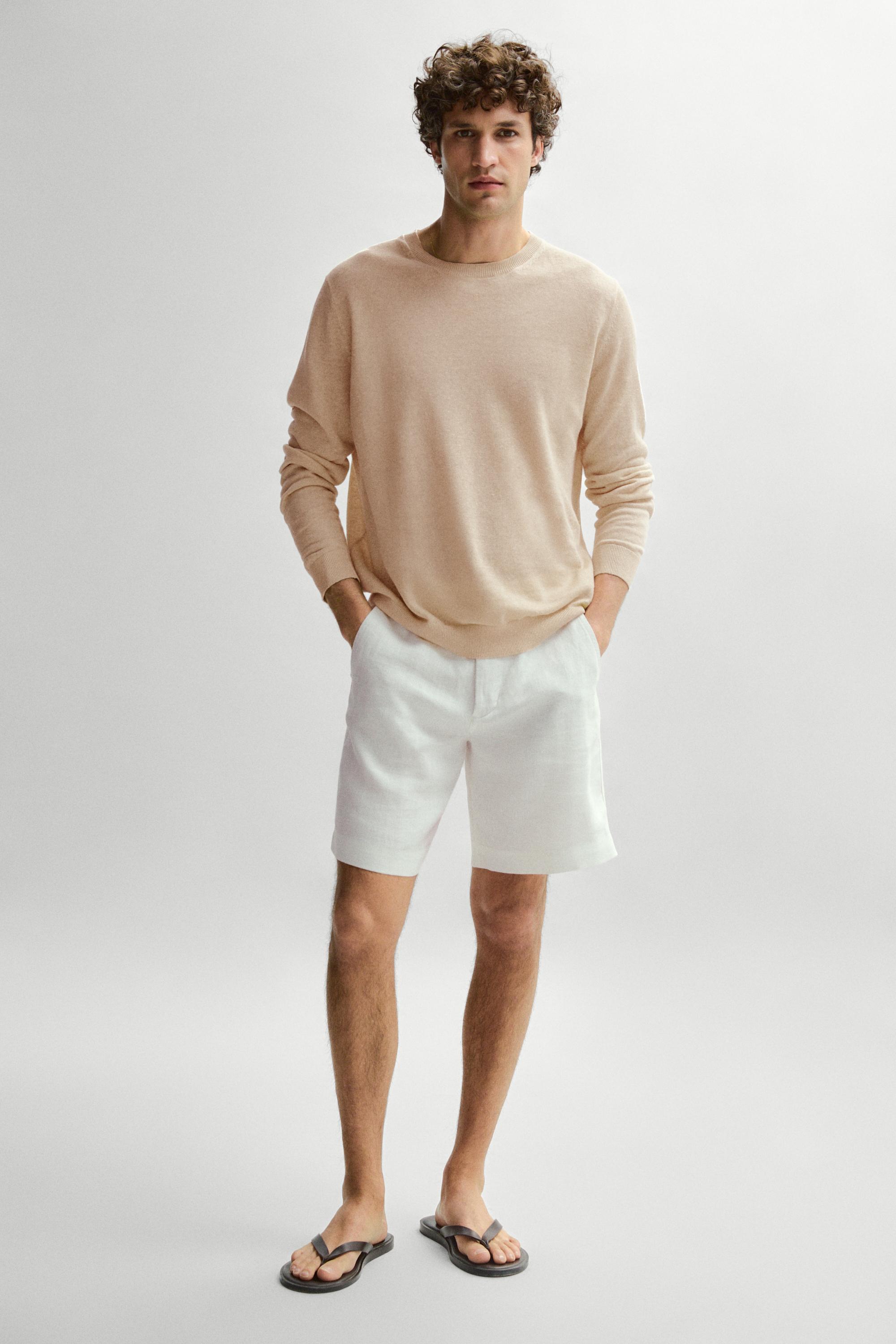 100% linen short Bermuda shorts — WHITE