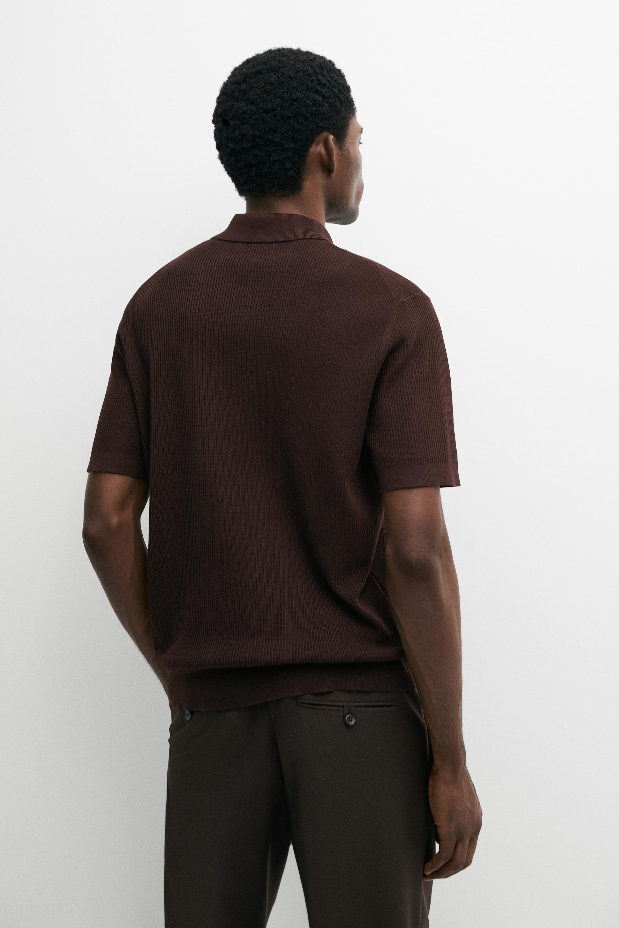Knit polo sweater with quarter-zip collar — BURGUNDY