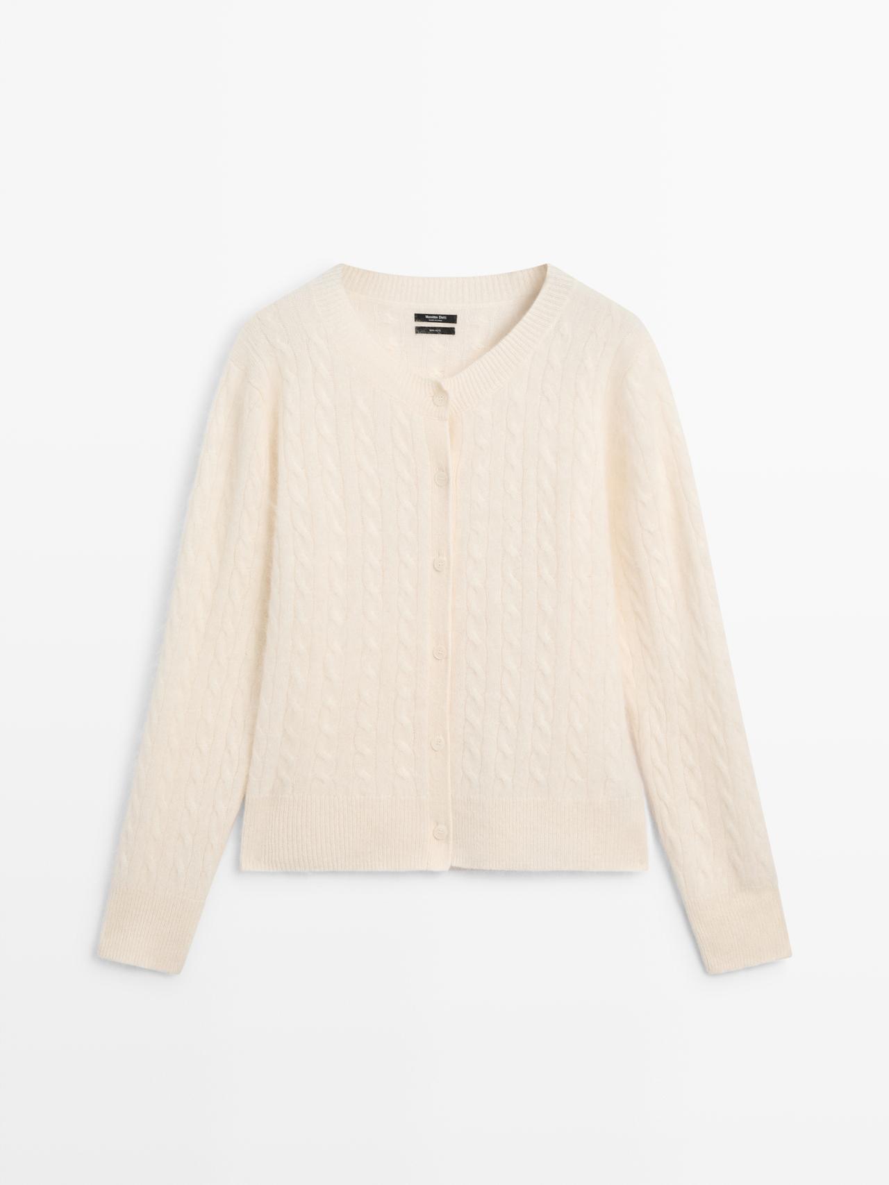 Massimo Dutti - Dame - Kabelstrikket Cardigan I Uld - Råhvid - L
