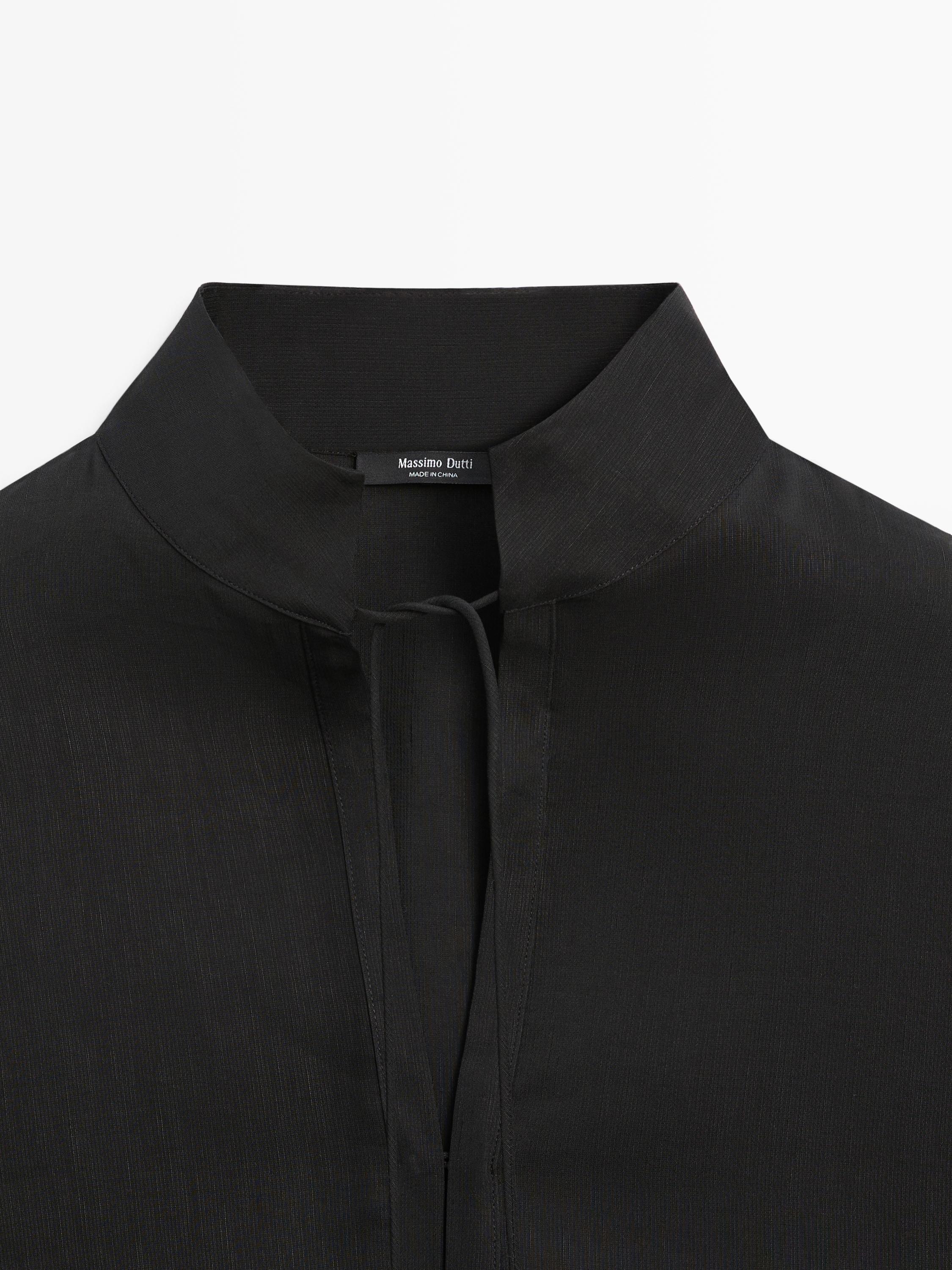 Camisa fluida cuello mao con lino