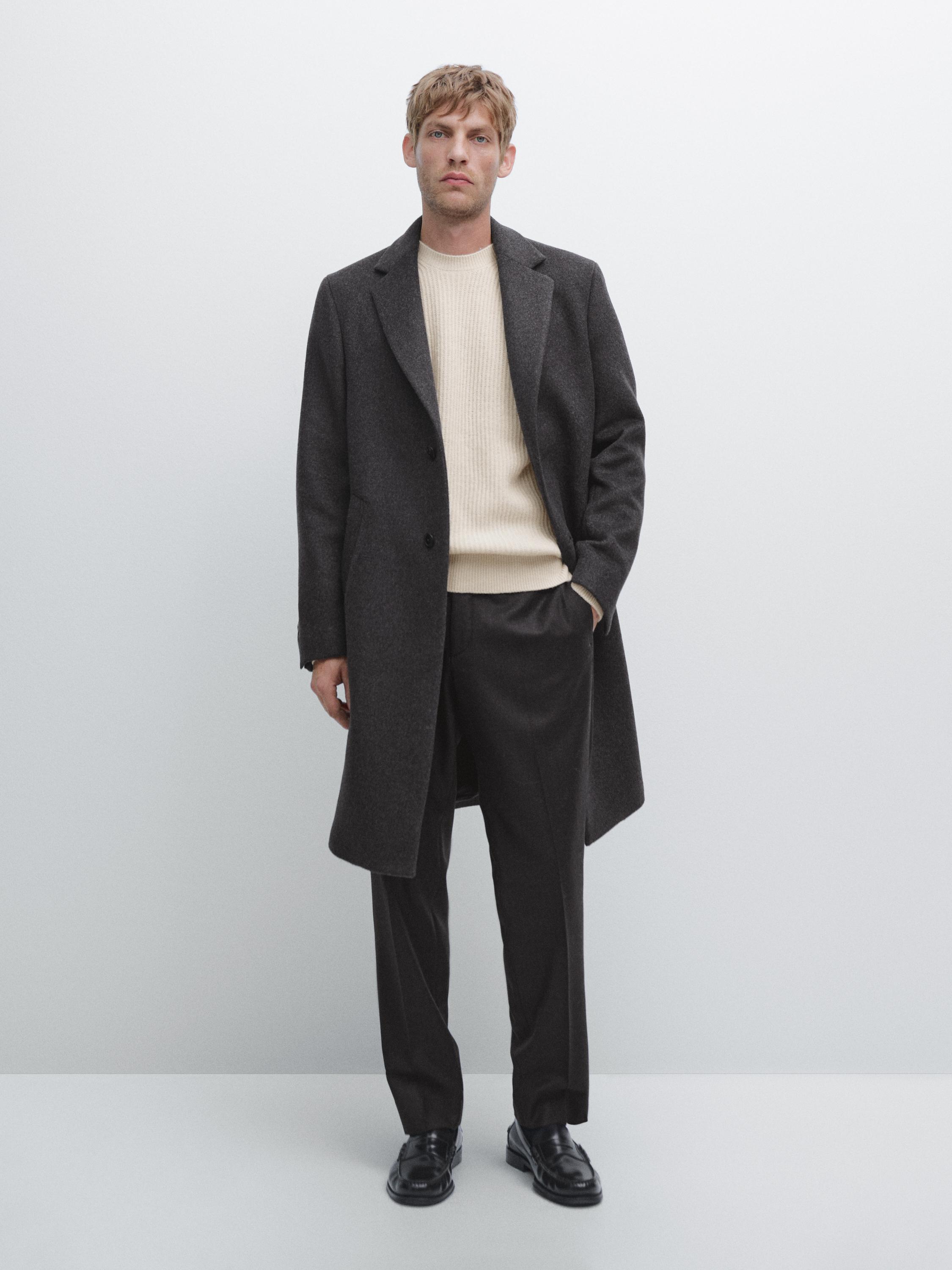 100% wool long coat with lapel collar