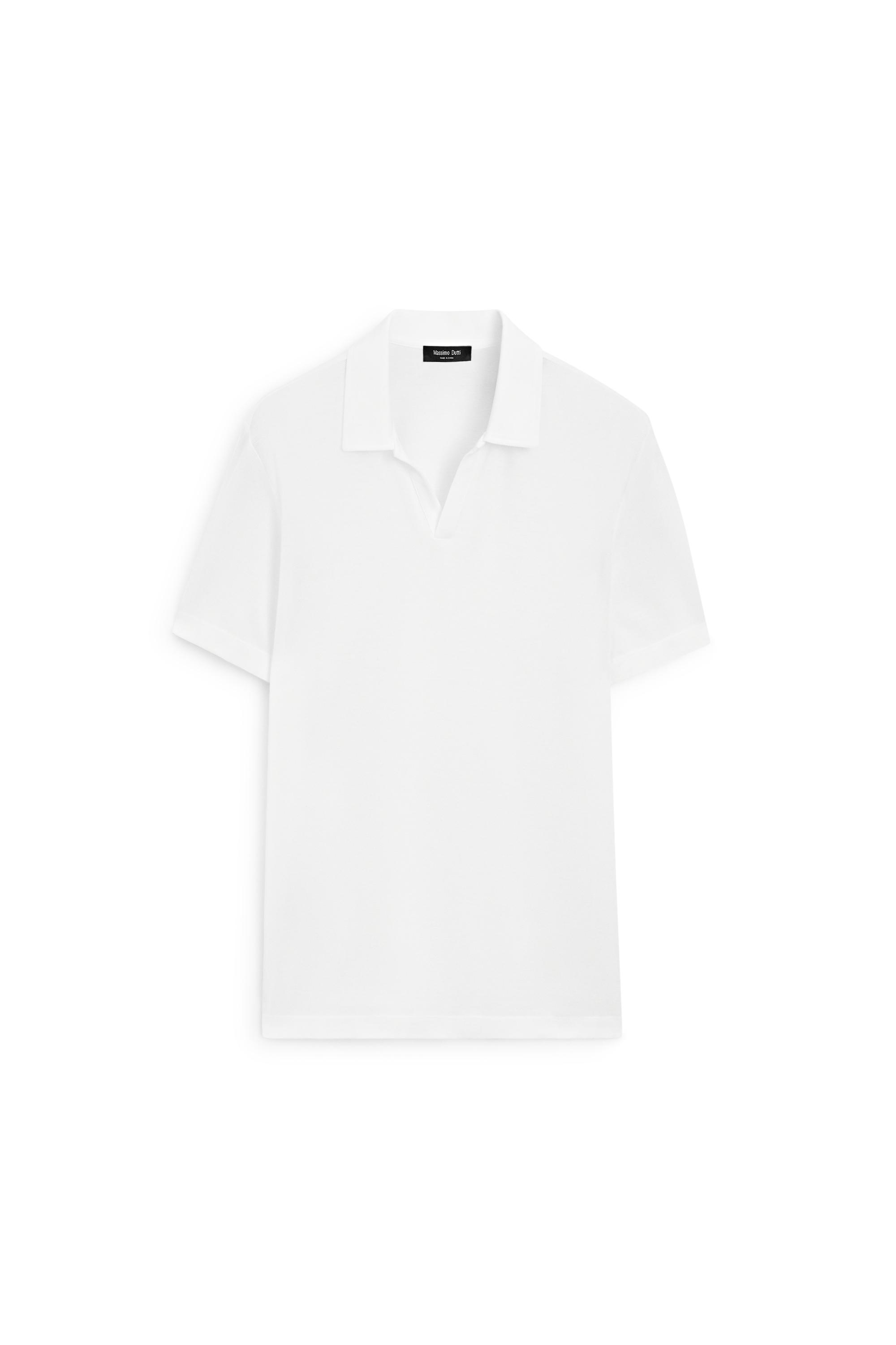 Micro-textured V-neck piqué polo shirt — WHITE