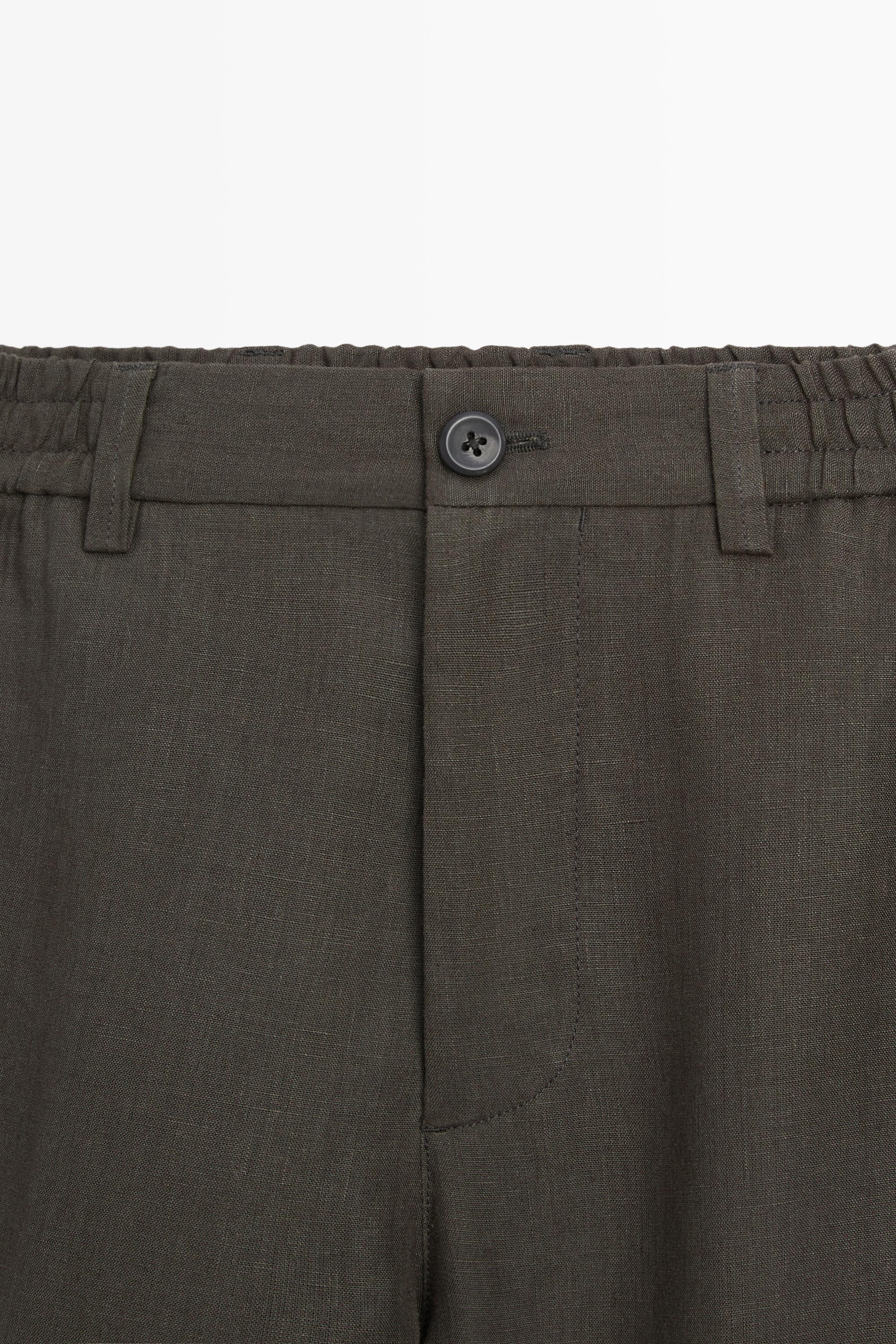 100% linen short Bermuda shorts — DARK GREEN