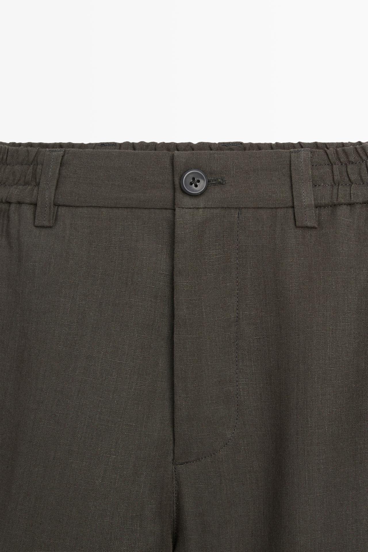 100% linen short Bermuda shorts — DARK GREEN