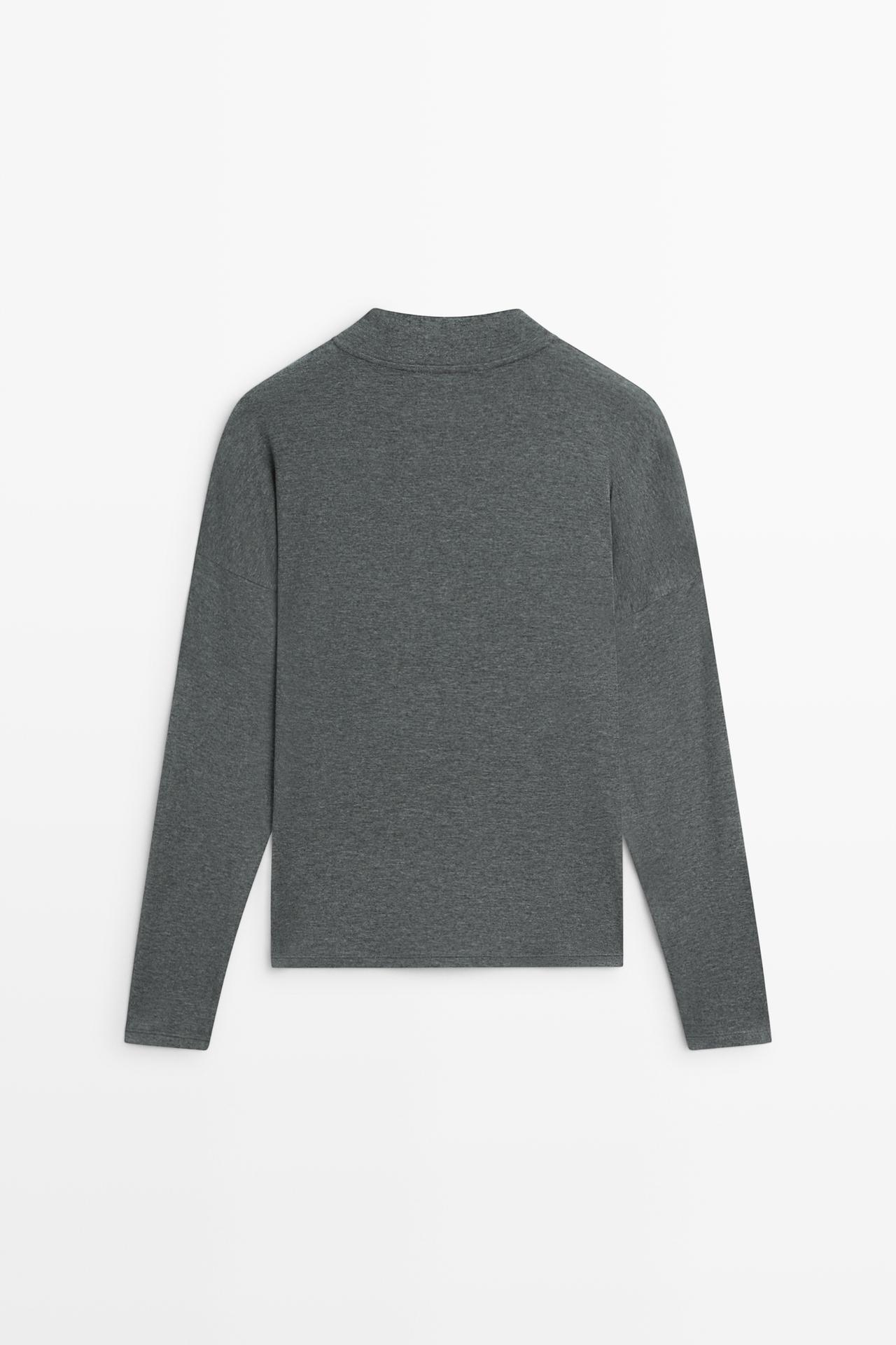 Funnel neck knit T-shirt — GREY MARL