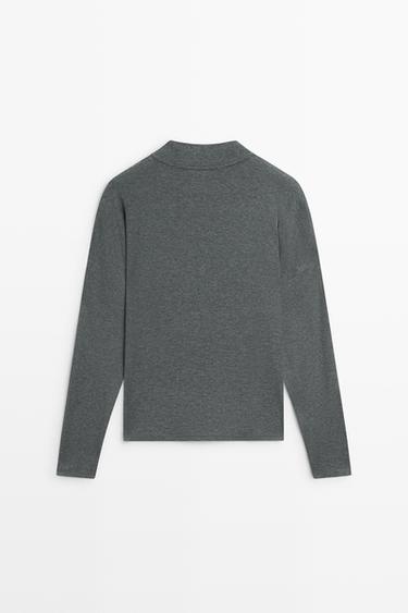 Funnel neck knit T-shirt — GREY MARL 6