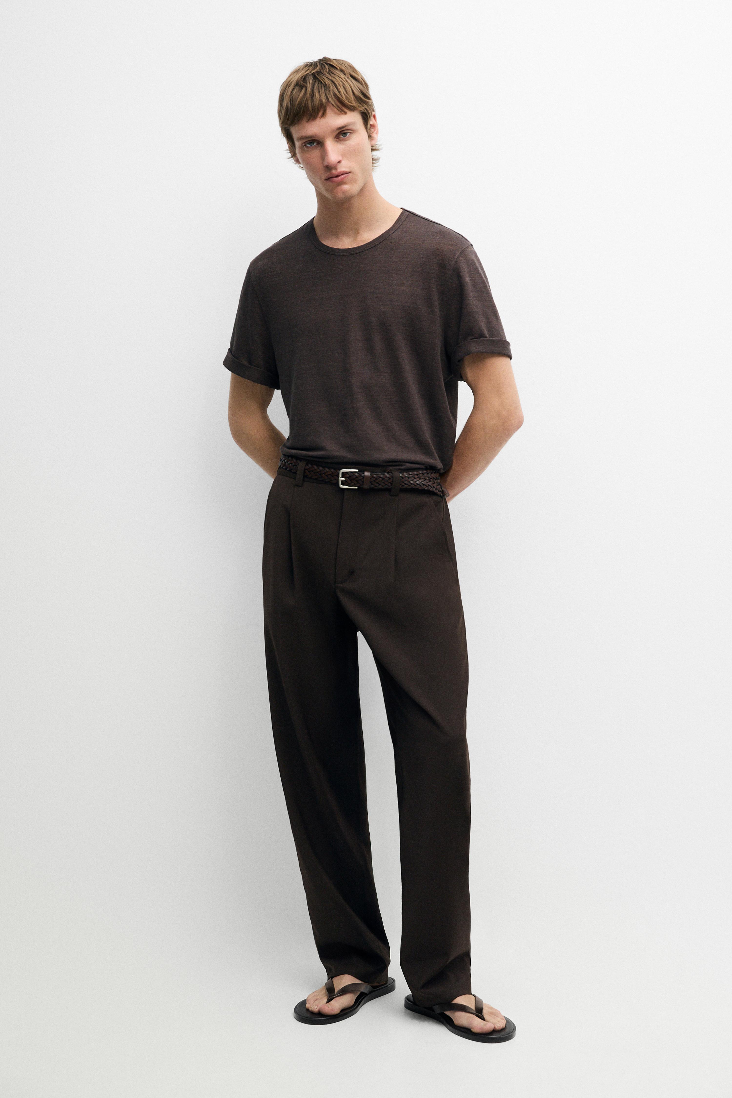 Relaxed fit cool wool trousers with darts — BROWN