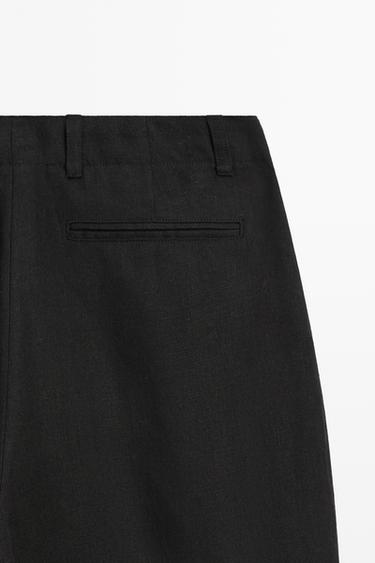 100% linen pants with dart detail — BLACK 7