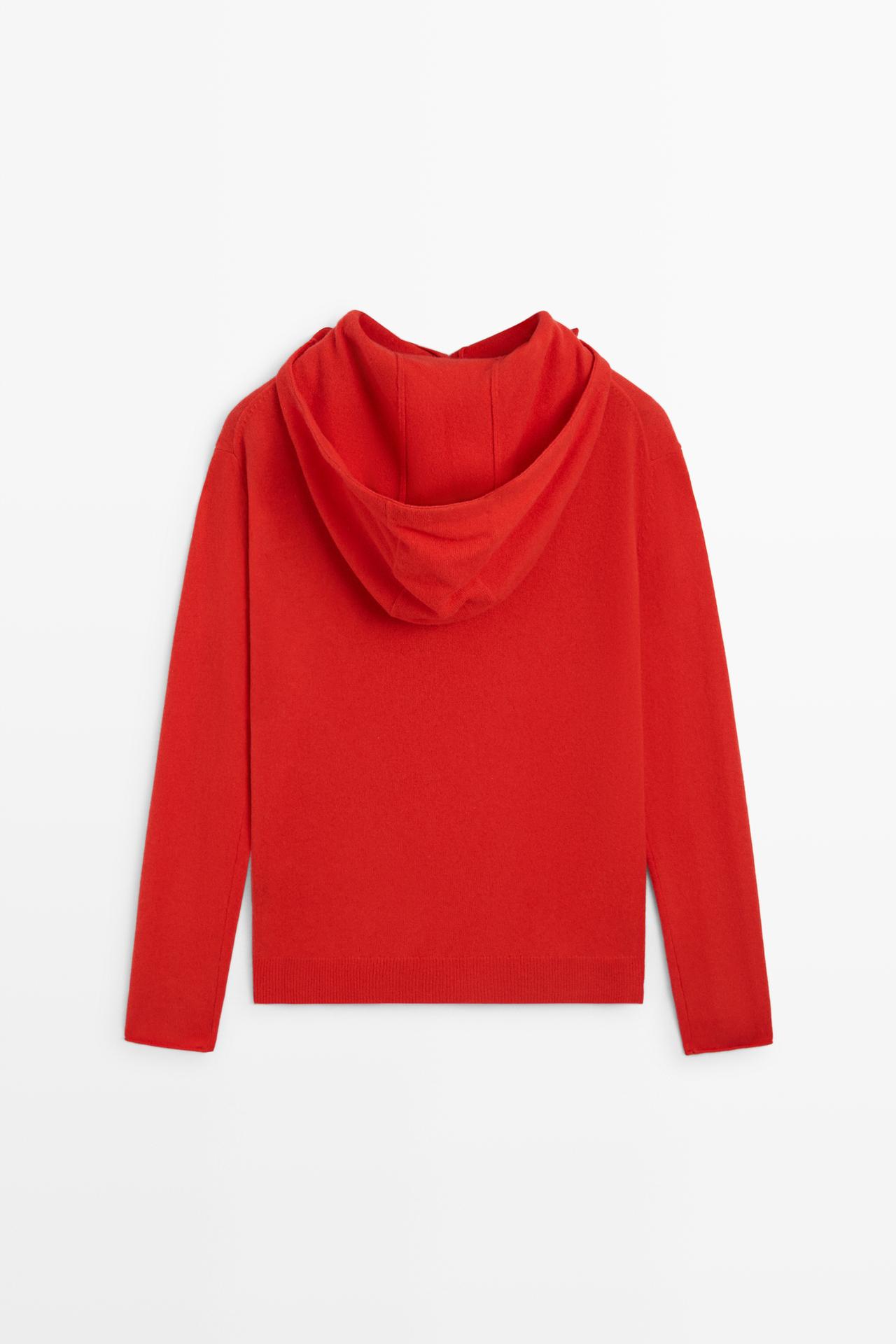 Hooded knit sweater with button detail — RED