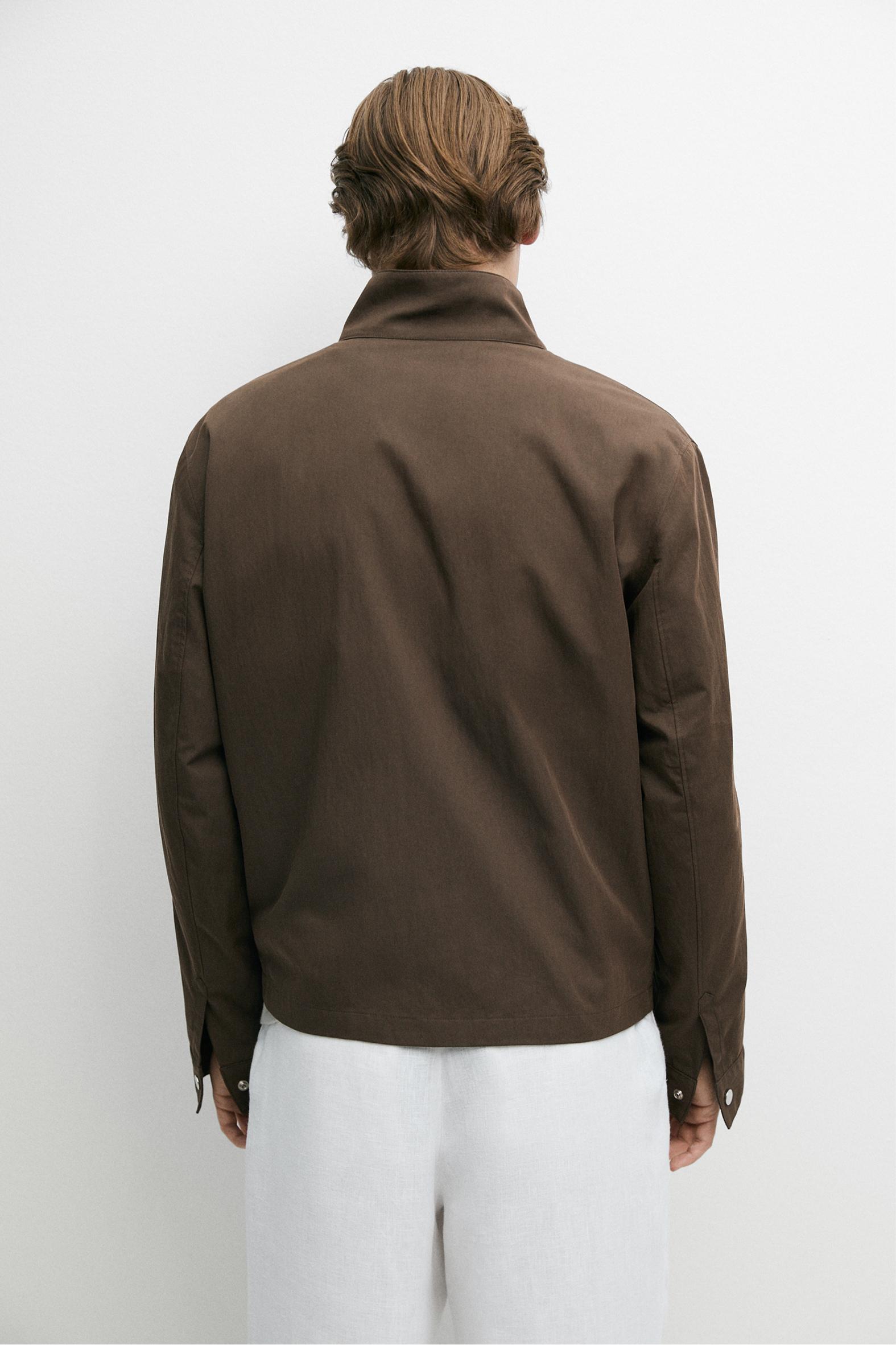 Cotton blend high-neck jacket — Chocolate