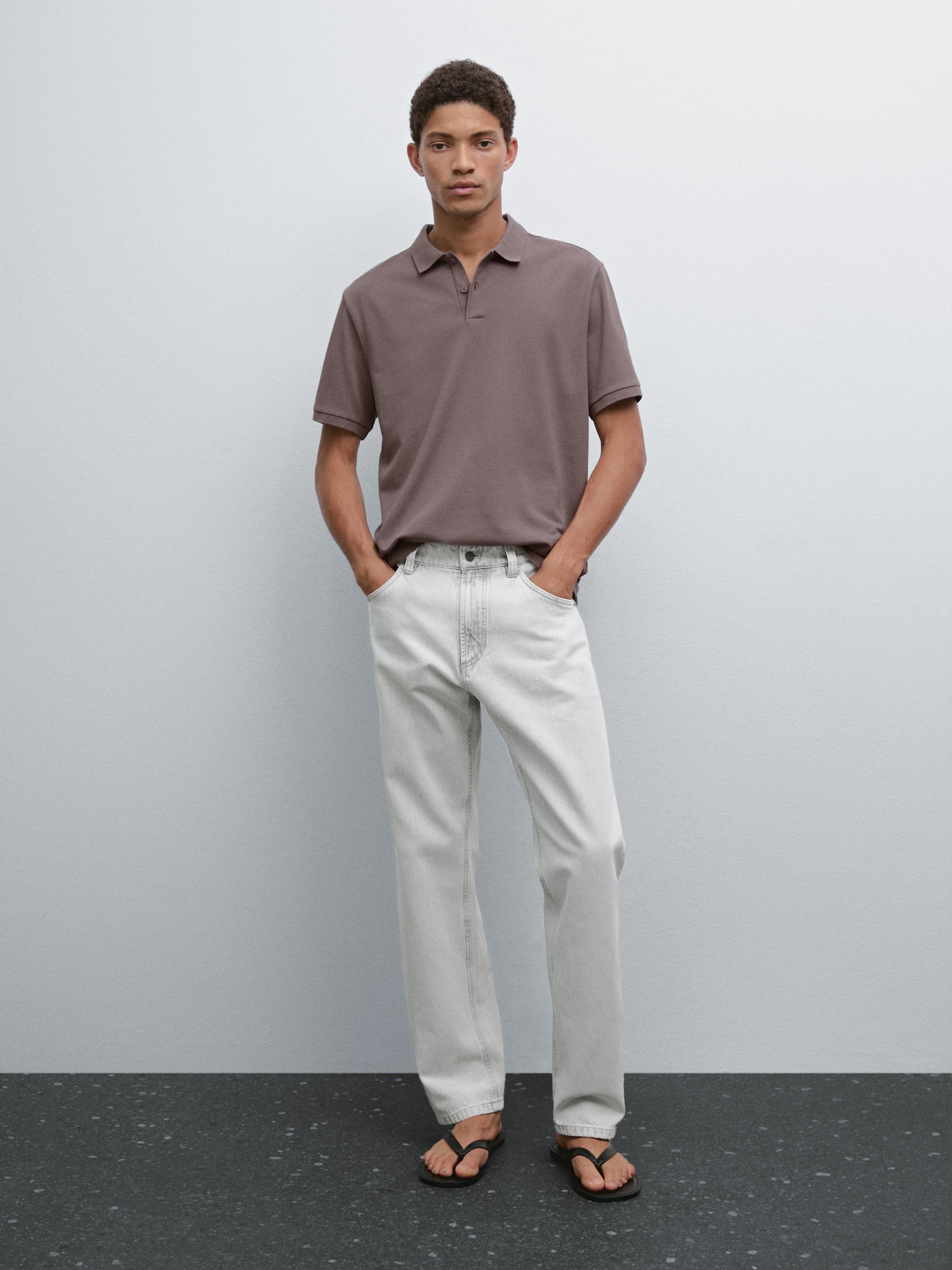 Polo Con Micro Struttura In Piqué E Cotone - Lavanda - L - Massimo Dutti - Maschile
