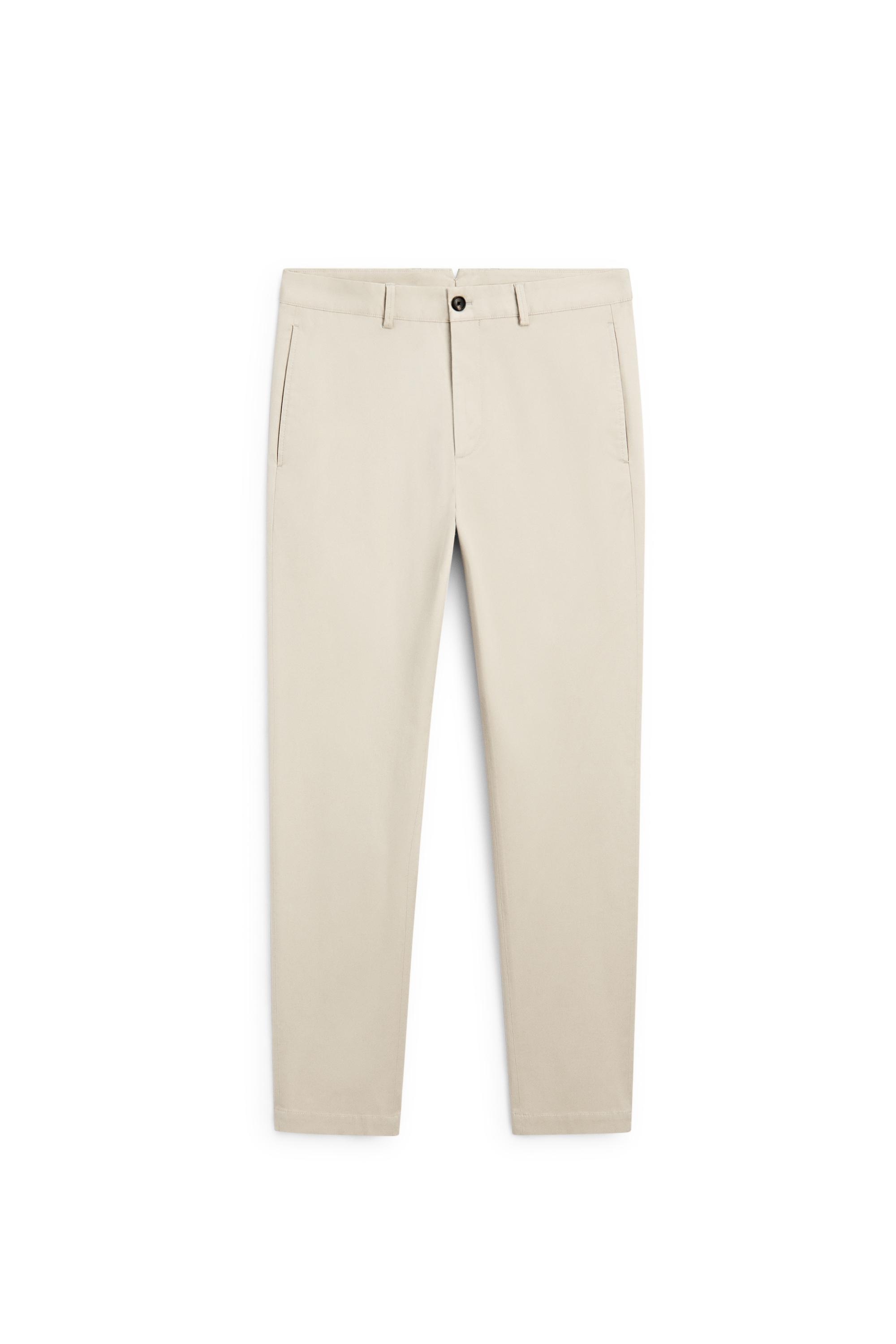 Cotton-blend slim fit pants — BEIGE