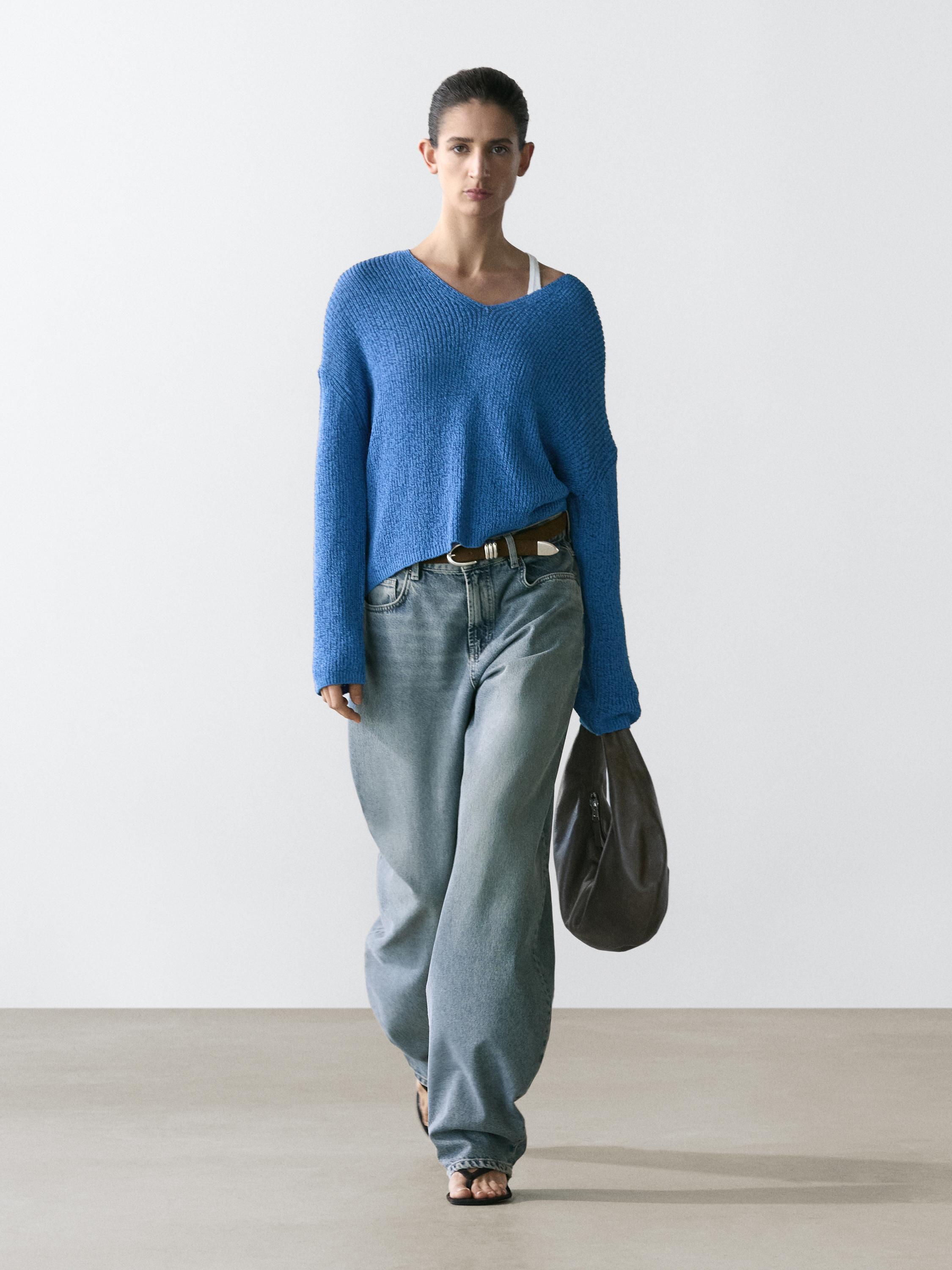 Jersey punto cuello pico mezcla algodón