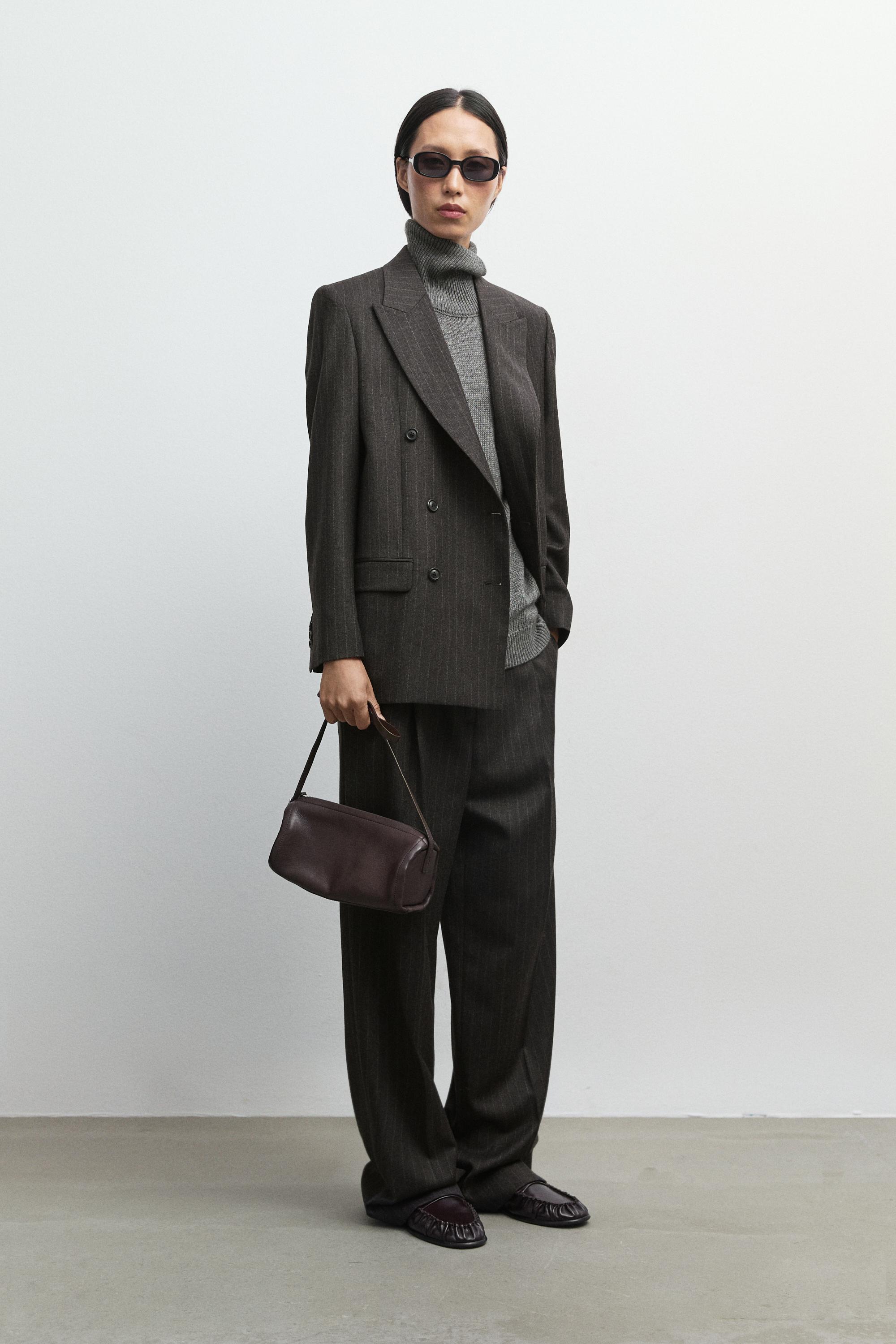 Darted pinstripe suit pants