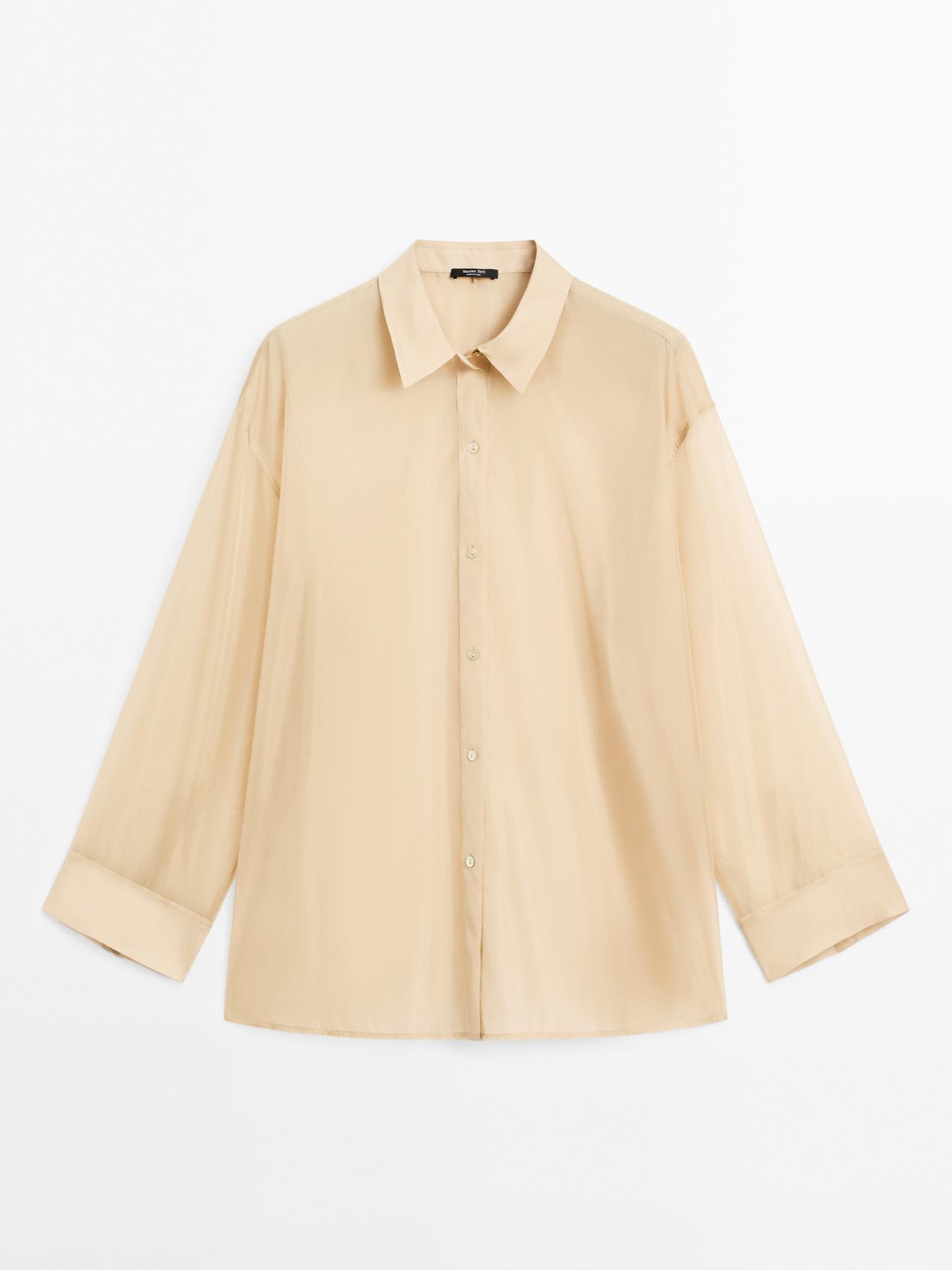 Massimo Dutti - Dames - Organza Blouse Van Moerbeizijde - Beige - Xs