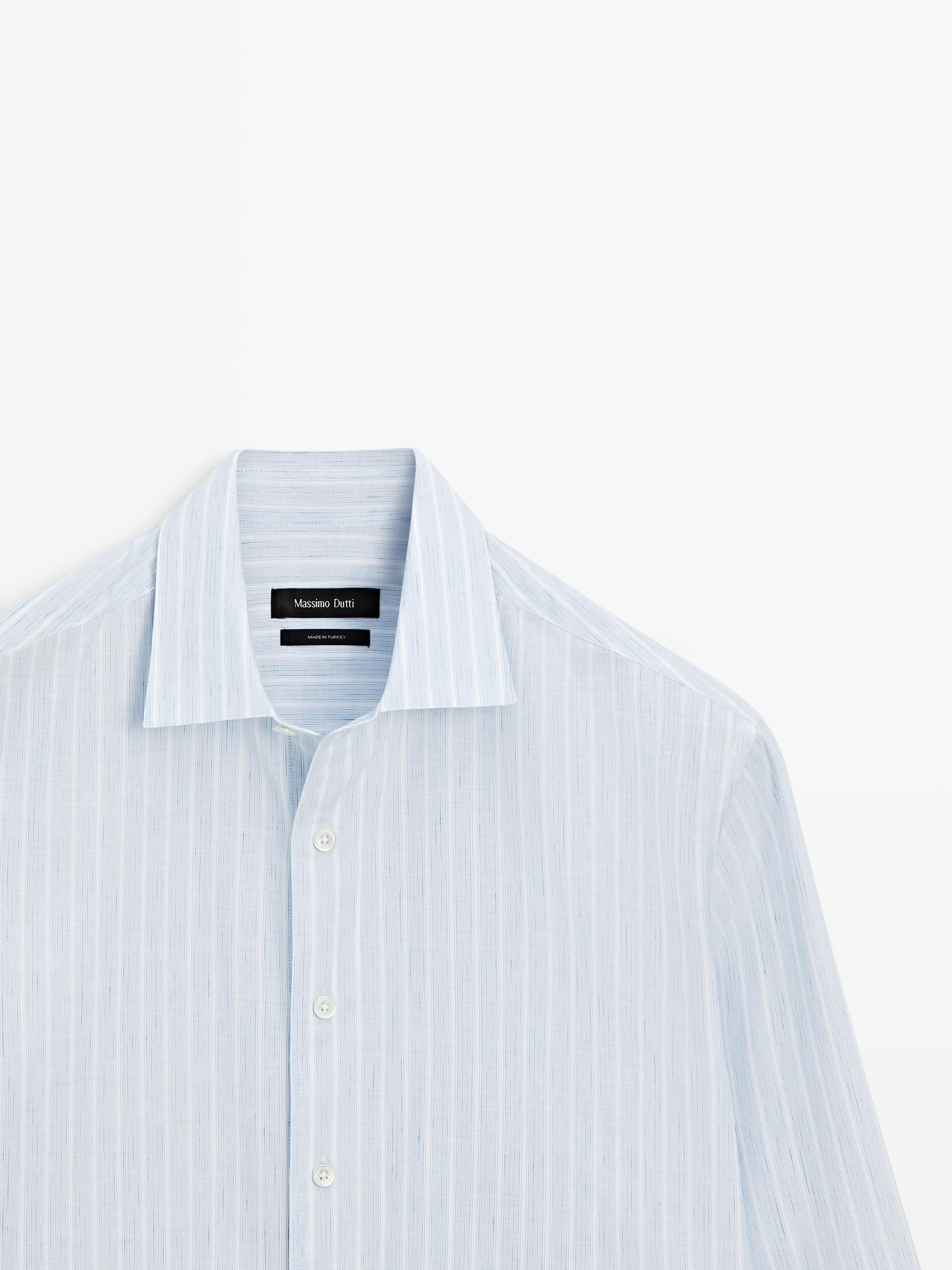 Cotton blend regular fit striped shirt — SKY BLUE