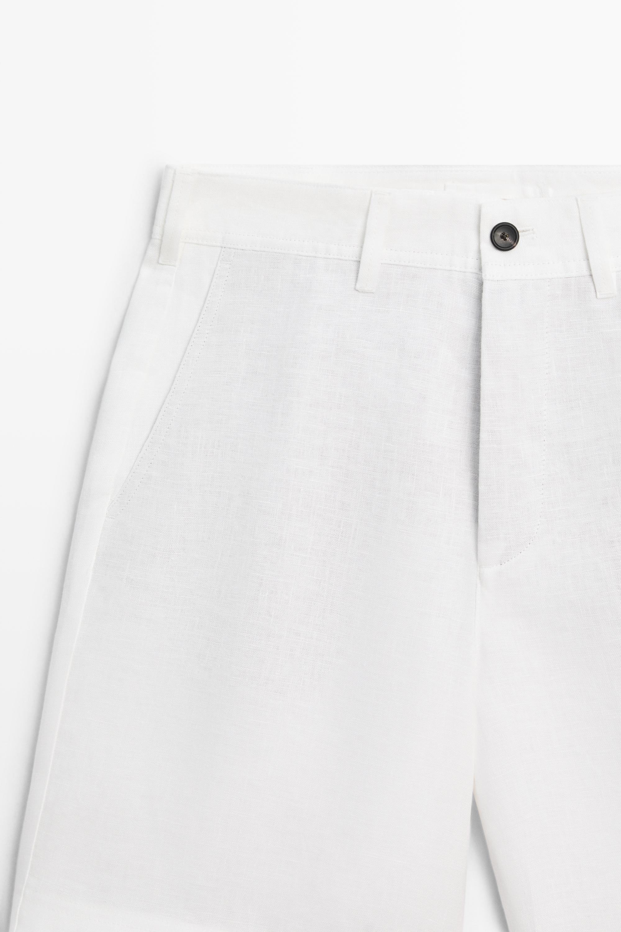 100% linen short Bermuda shorts — WHITE
