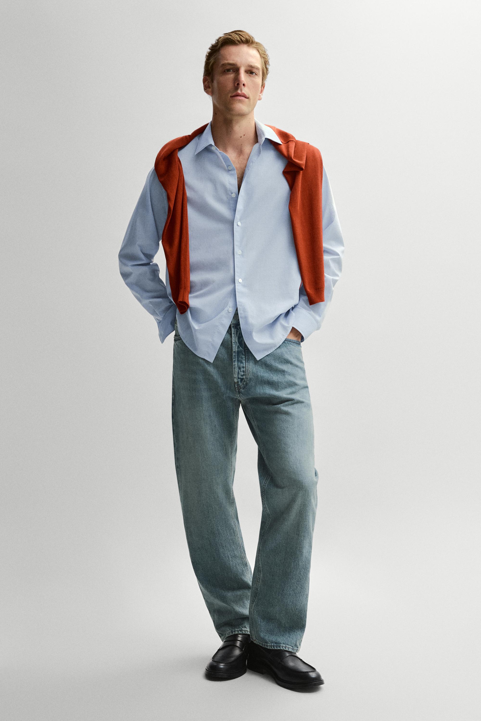 100% cotton regular fit plaid shirt — BLUE