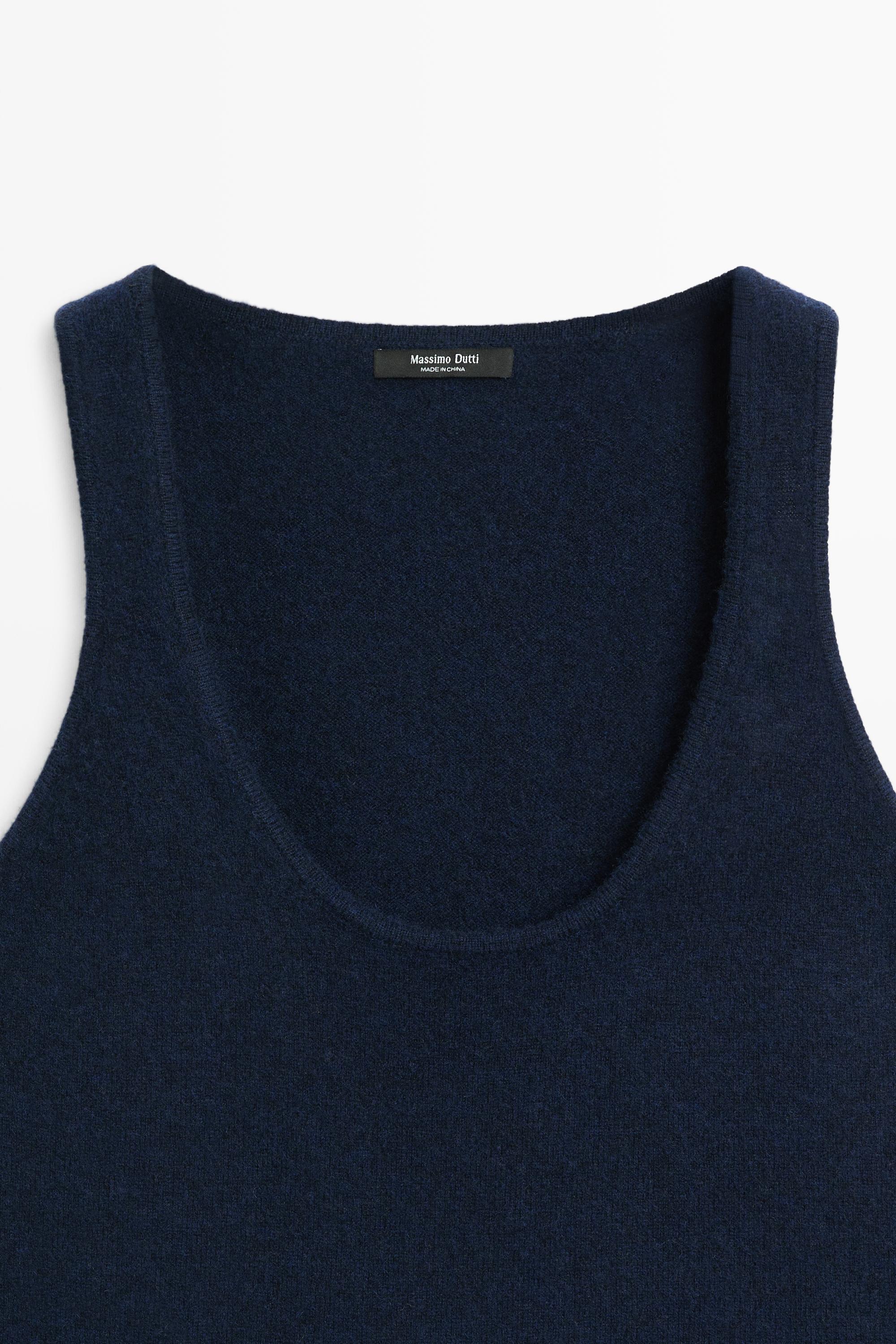 Wool blend knit round neck top — NAVY BLUE