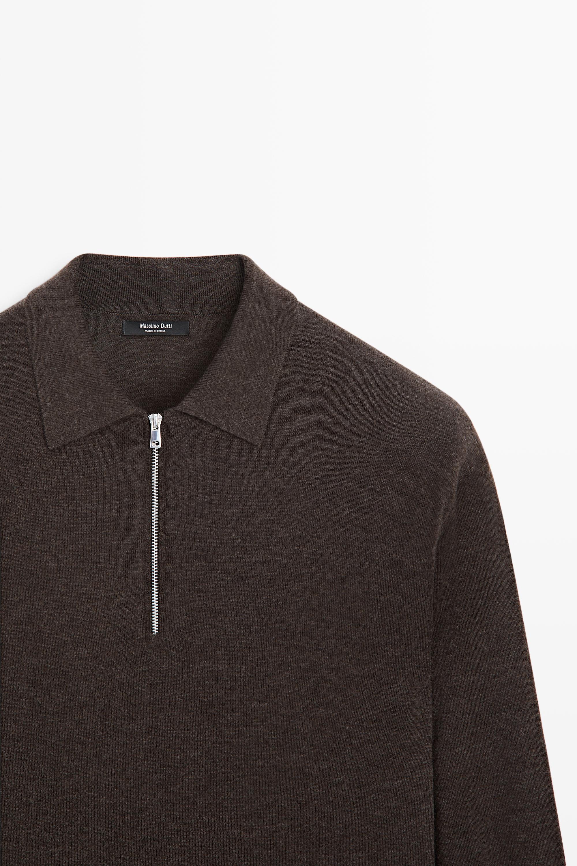 Wool blend quarter-zip knit sweater — CHOCOLATE BROWN