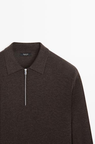 Wool blend quarter-zip knit sweater — CHOCOLATE BROWN 4