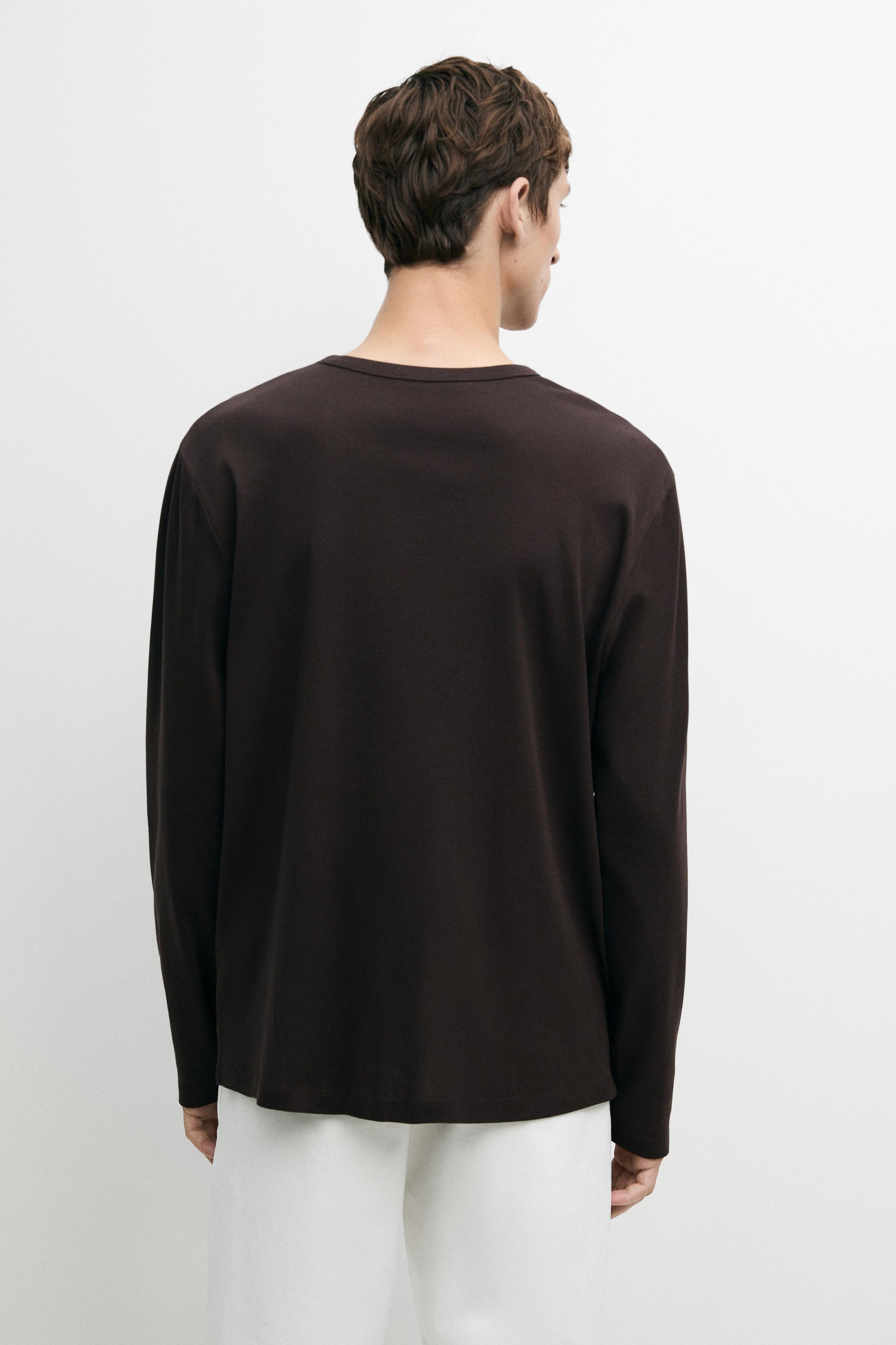 100% cotton long sleeve henley T-shirt — Chocolate