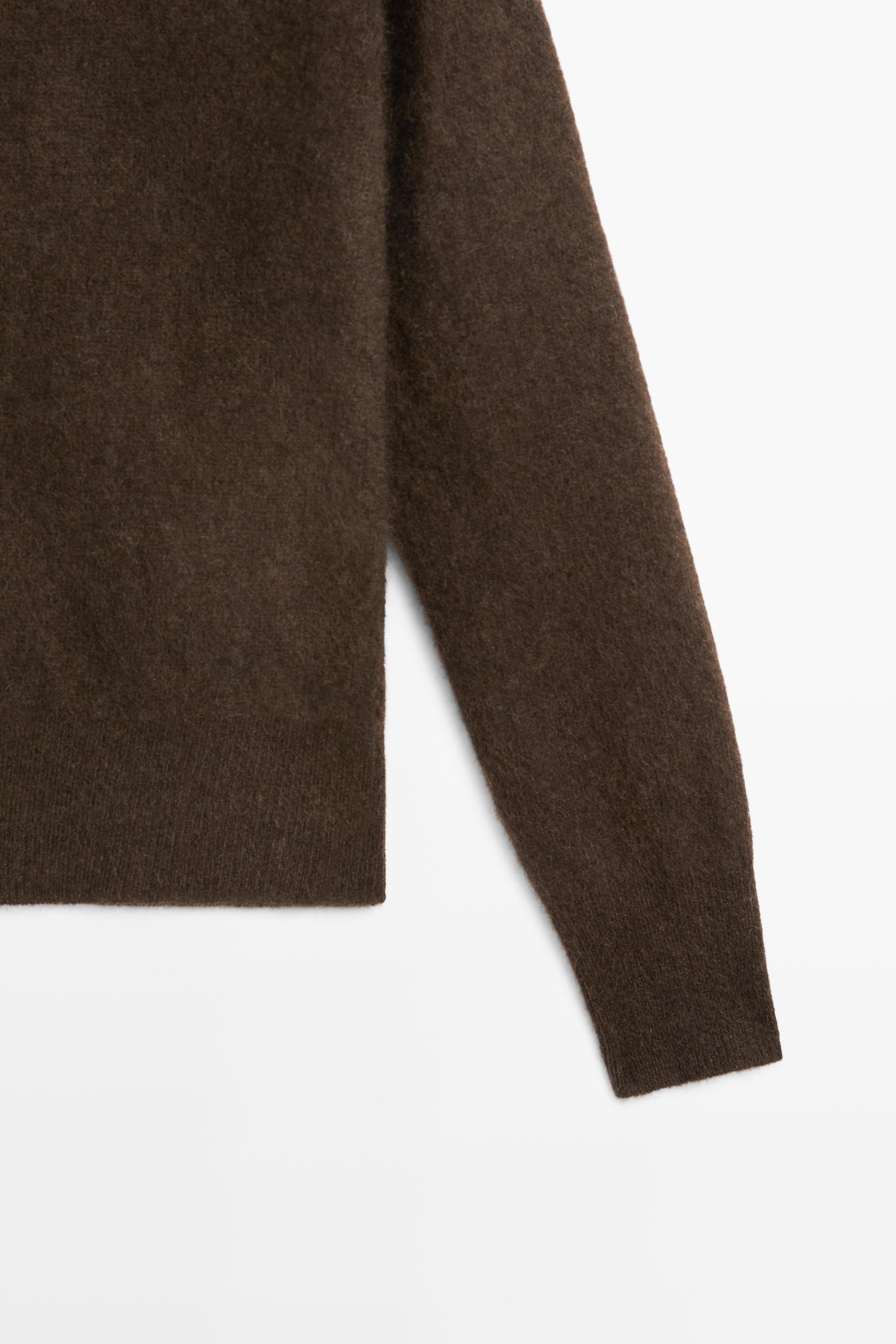 Brushed wool-blend V-neck knit cardigan — BROWN