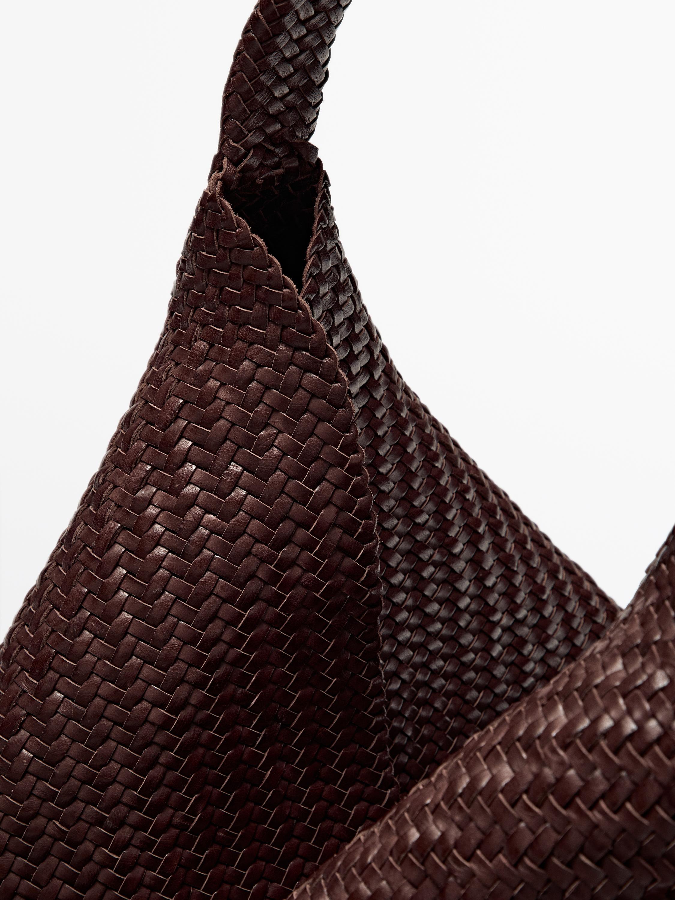 Grand sac cabas tressé en cuir nappa