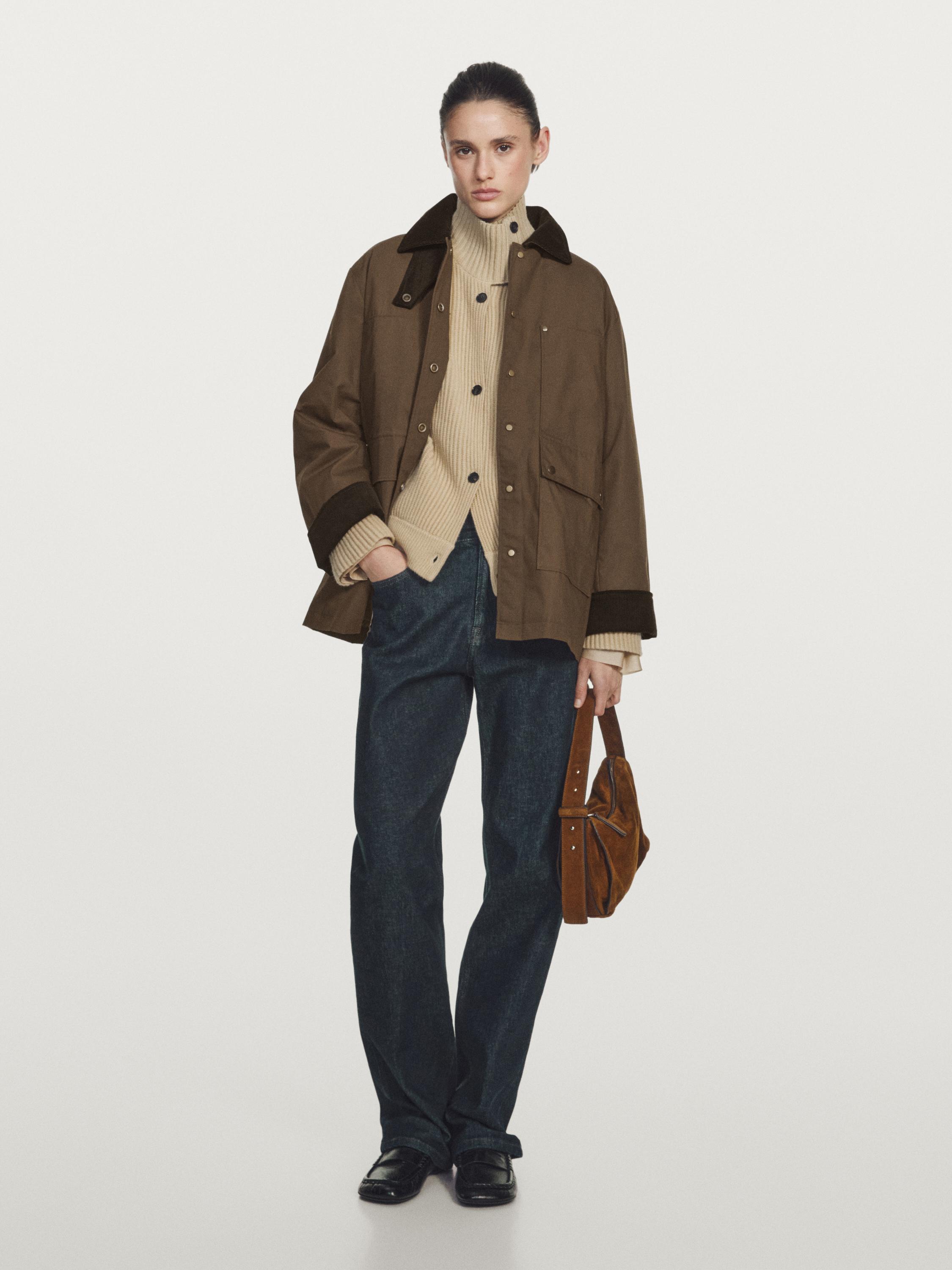 Waxed parka with corduroy detail