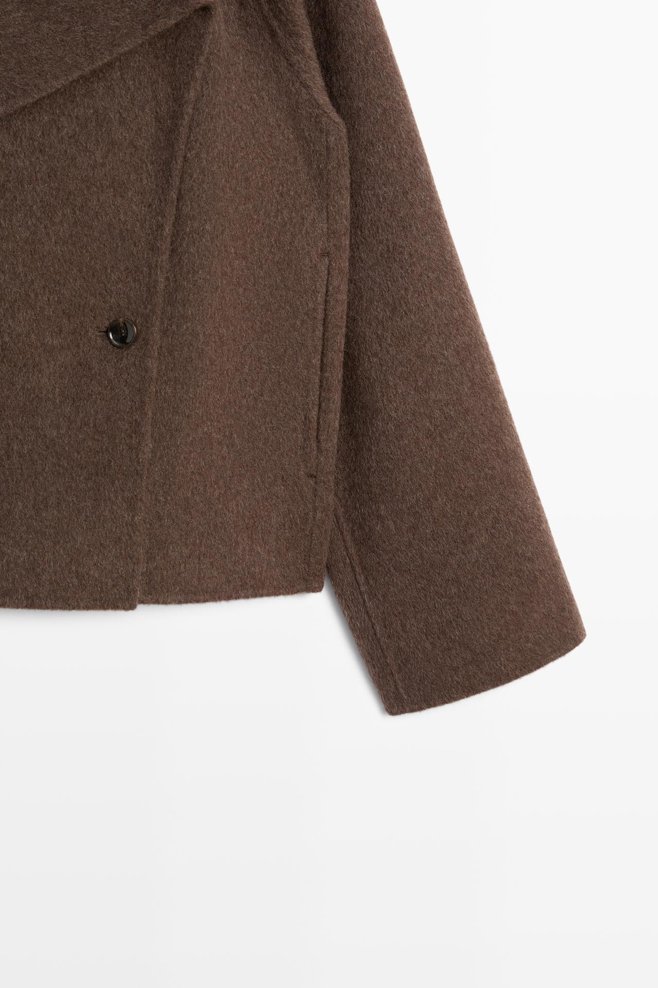 Short wool blend coat with side fastening — Chocolate