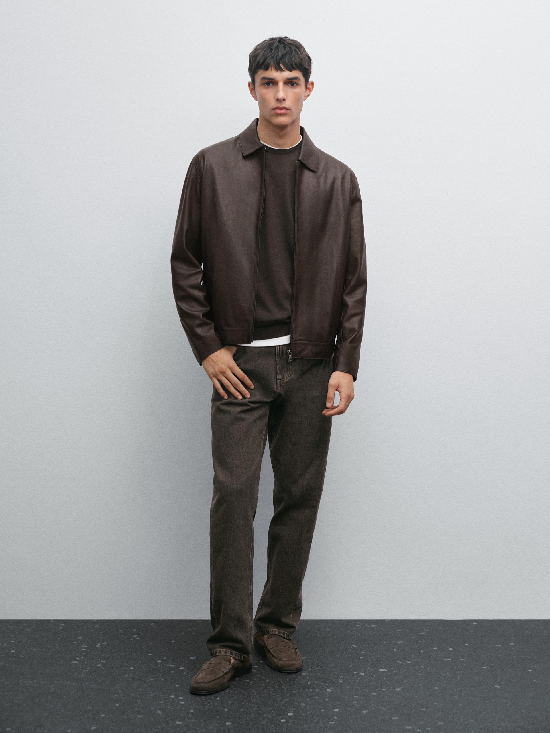 Cazadora Piel Bovina Napa - Marrón - M - Massimo Dutti - Hombre