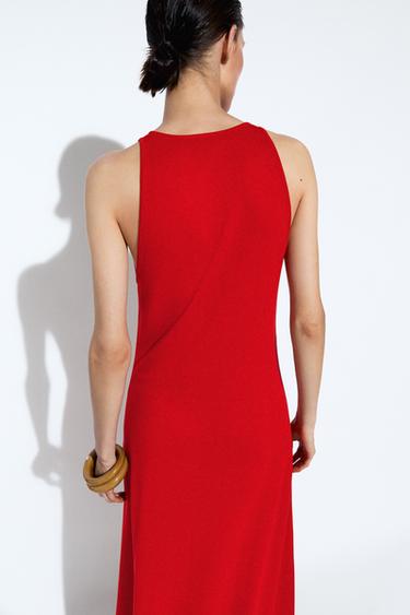 V-neck knit midi dress — RED 5