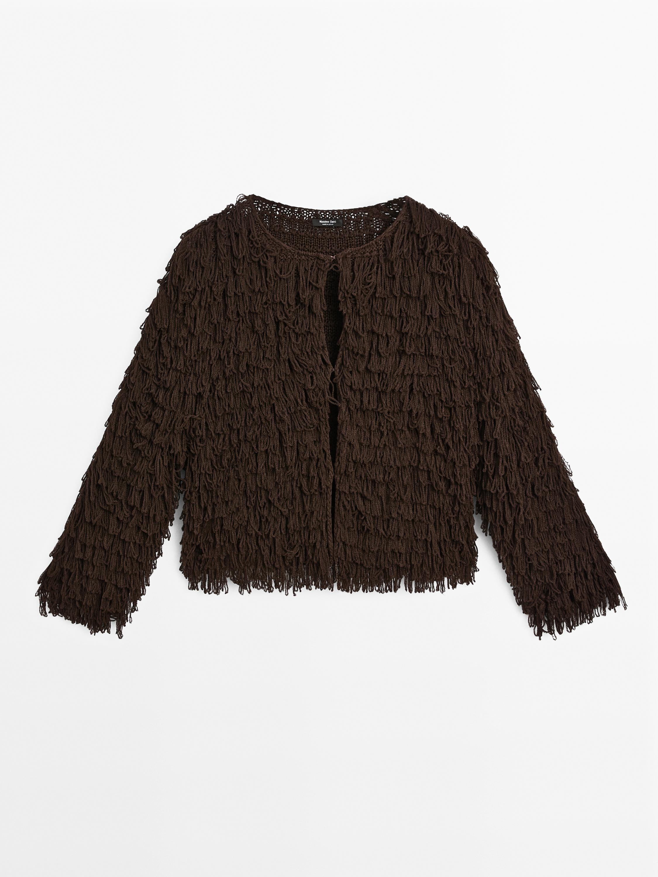 Strikket cardigan med frynser – Studio
