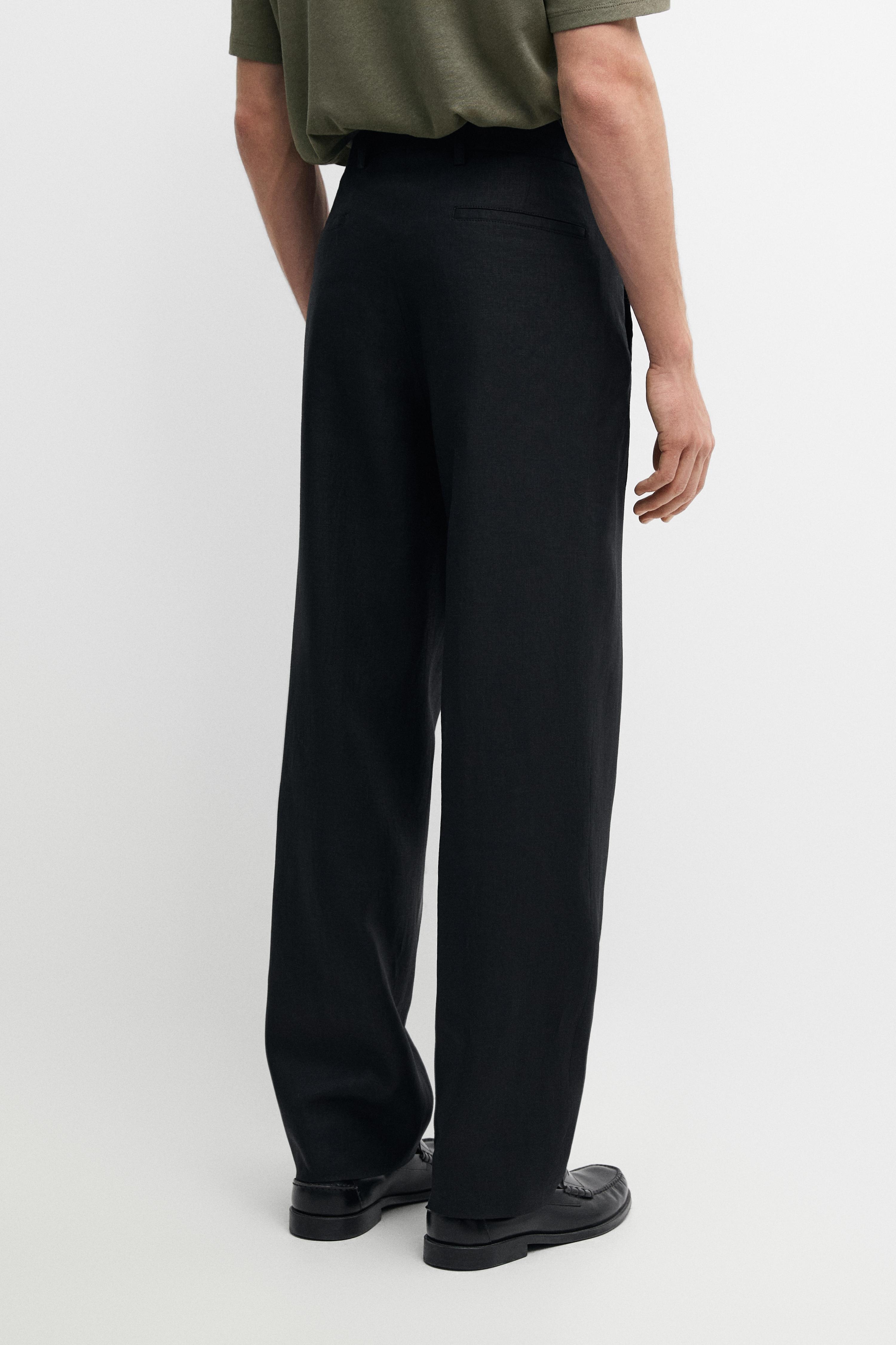 Tailored fit 100% linen suit trousers — BLACK