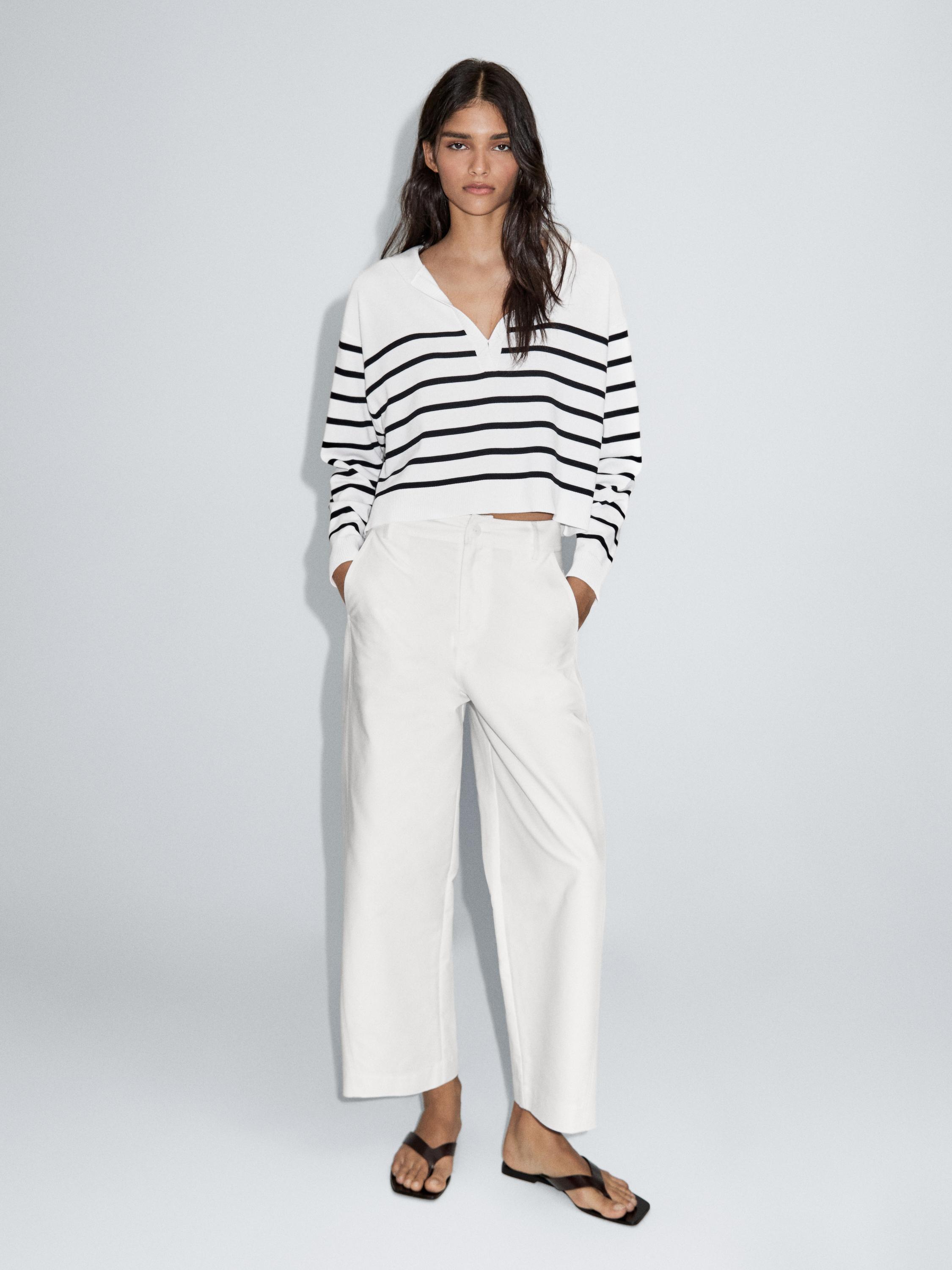 Striped sweater with sailor collar