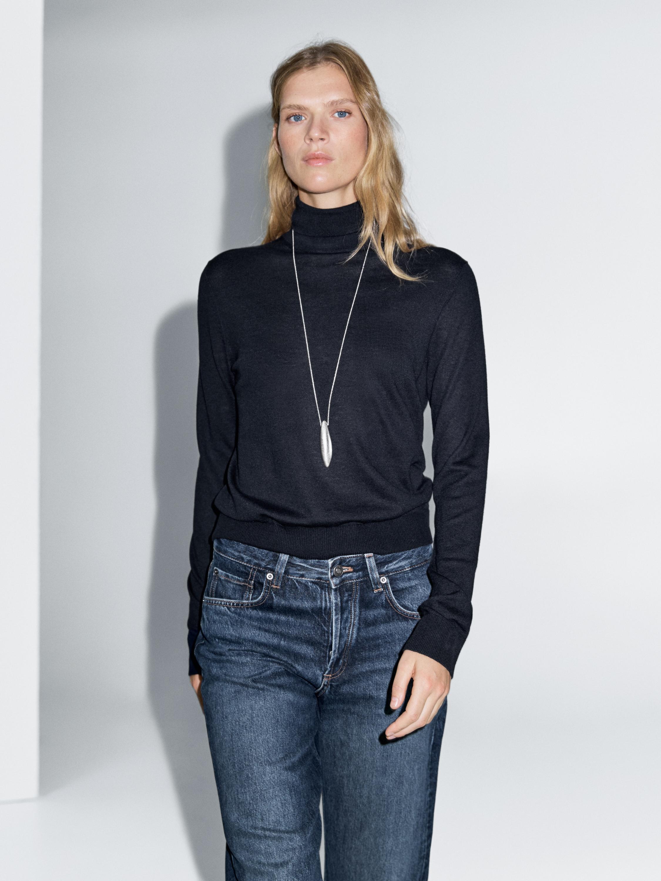 Wool blend high neck knit sweater